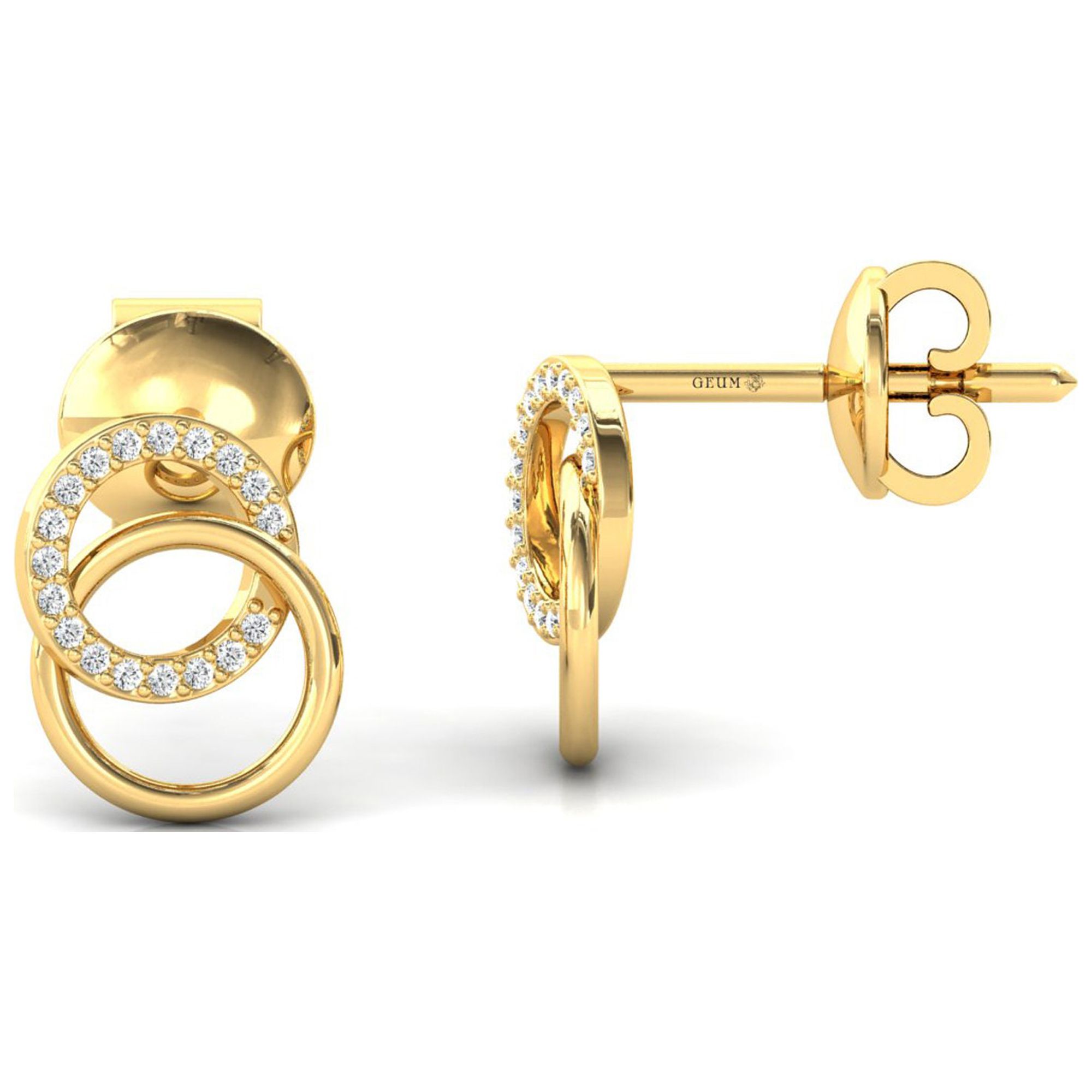 Dainty Yellow Gold Round Earring, Diamond Earrings, 18k Rose Solid Gold Earrings, Baby Girl Gift