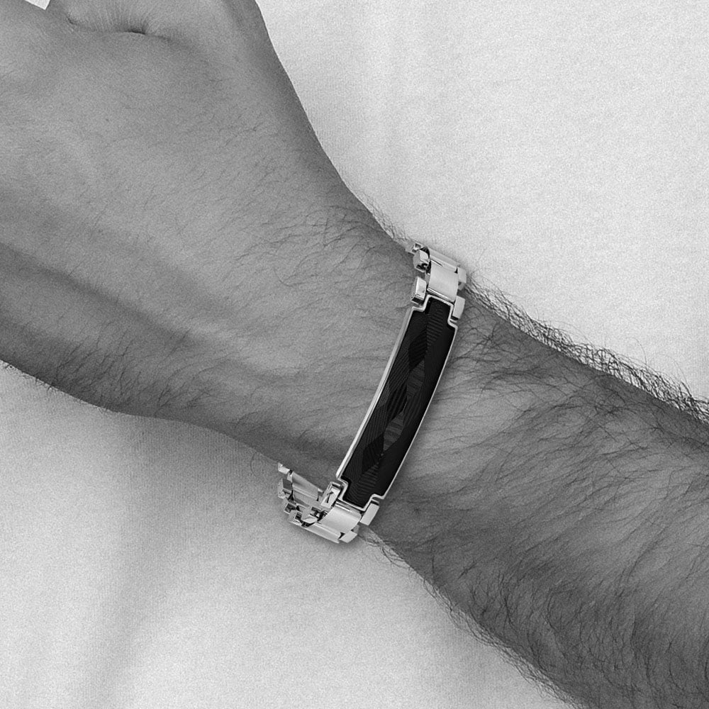 The Black Bow 11.5mm Stainless Steel & Carbon Fiber I.D. Link Bracelet, 8.25 Inch