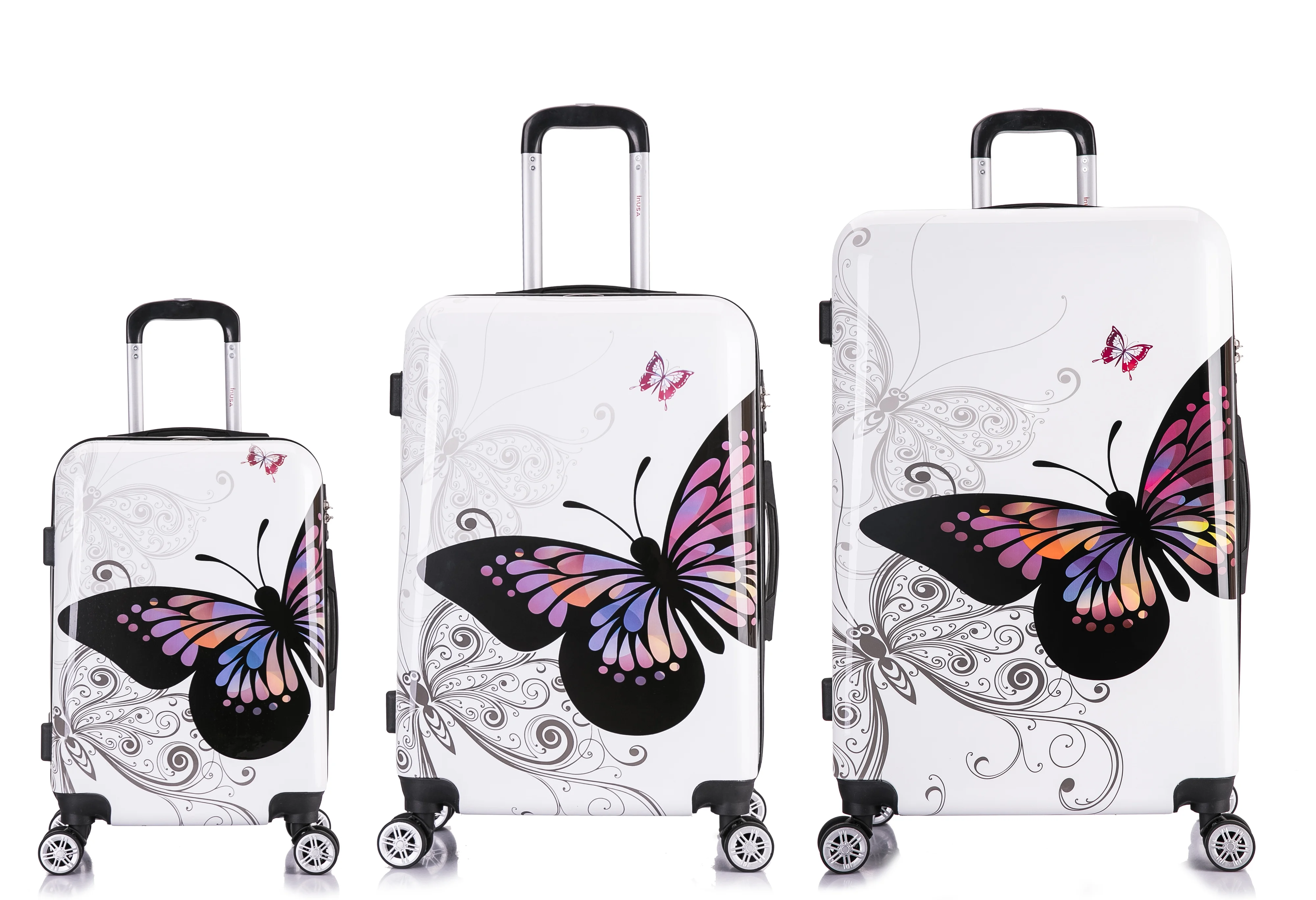 InUSA Print 3-Piece Hardside Luggage Sets with Spinner Wheels, Handle, Trolley, (20