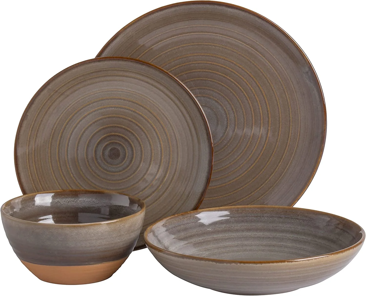 YHZCY 16 Piece Dreamweaver Double Bowl Terracotta Reactive Dinnerware Set - Earthy Brown