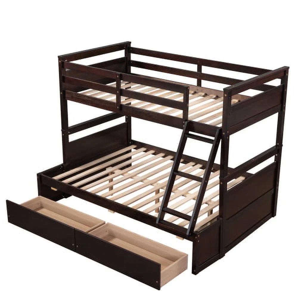 Adrinfly Twin over Full Bunk Bed with Storage - Espresso