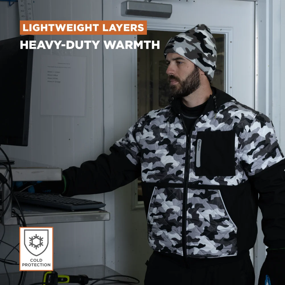 RefrigiWear Camo Diamond Quilted Insulated Softshell Hooded Jacket (Medium)