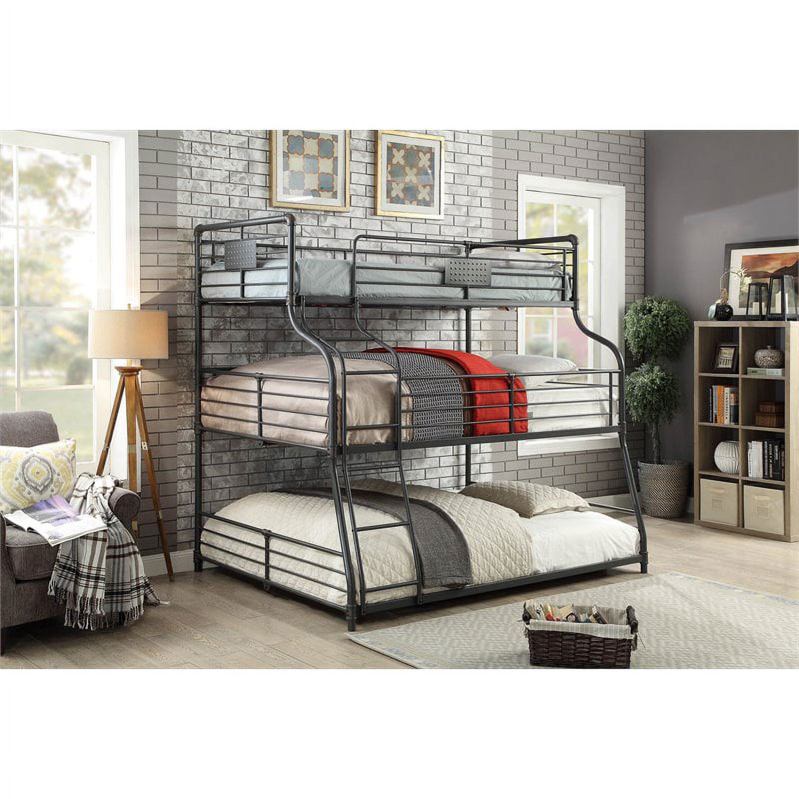 Pemberly Row Modern Metal Twin/Full/Queen Triple Bunk Bed in Black