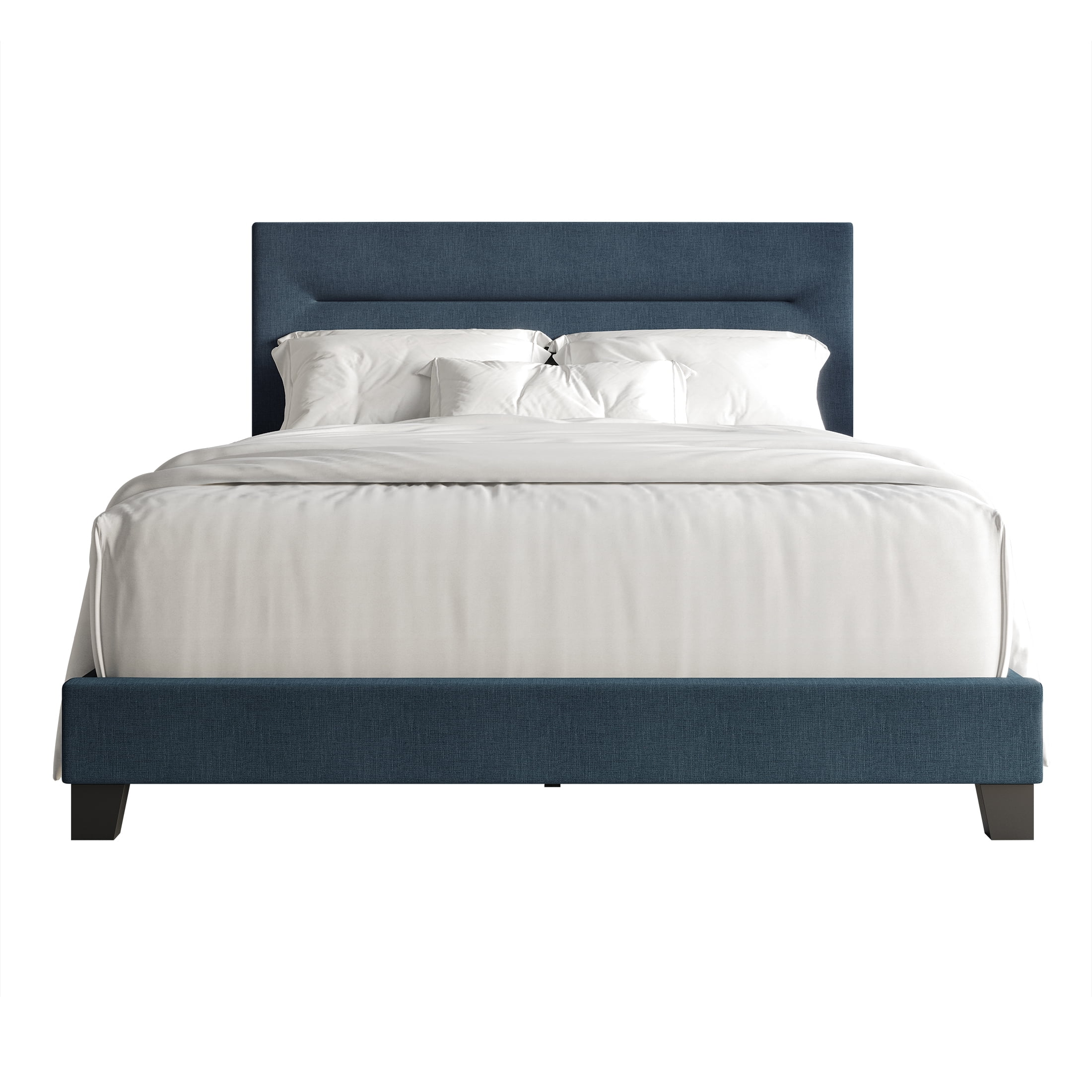 Castle Place Simple Linen Upholstered Twin Bed, Blue