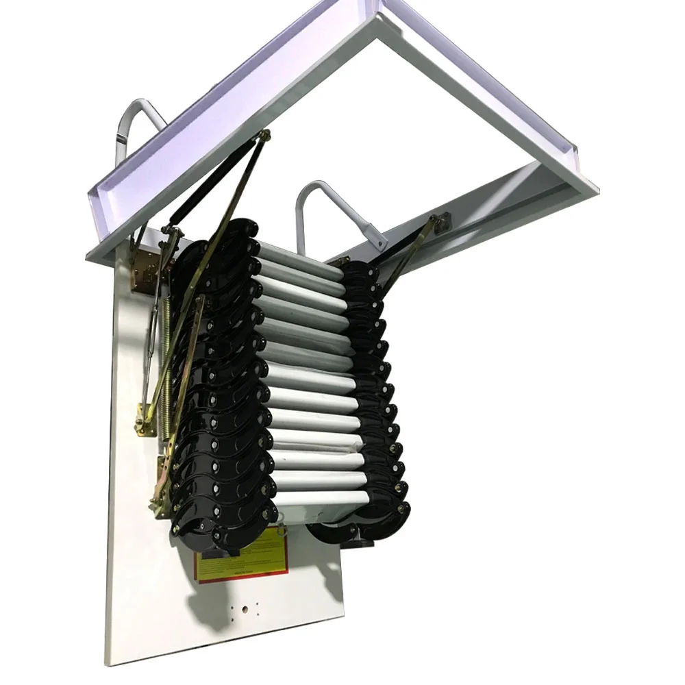 Techtongda Black and White Loft Wall Ladder Stairs Attic Ceiling Ladder Telescopic Folding Ladder 13 Steps Al-Mg Alloy
