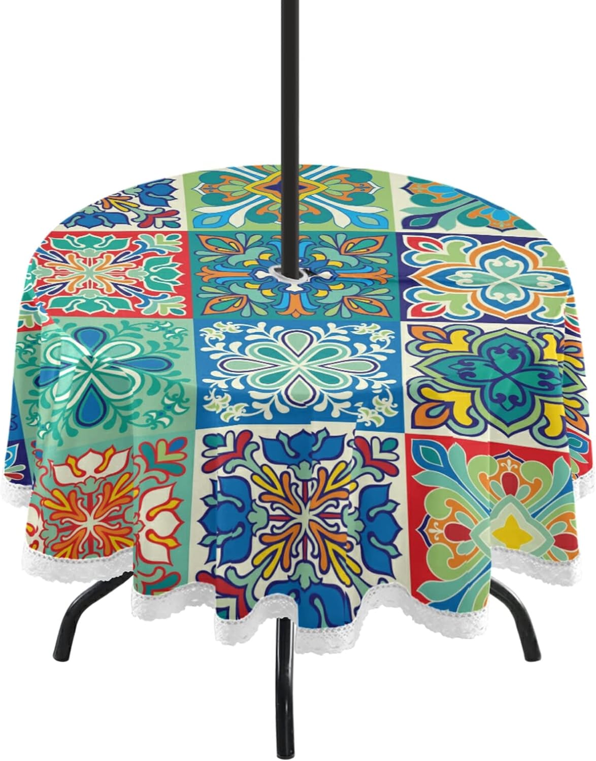 SKYSONIC Mexican Talavera Outdoor Round Tablecloth 60
