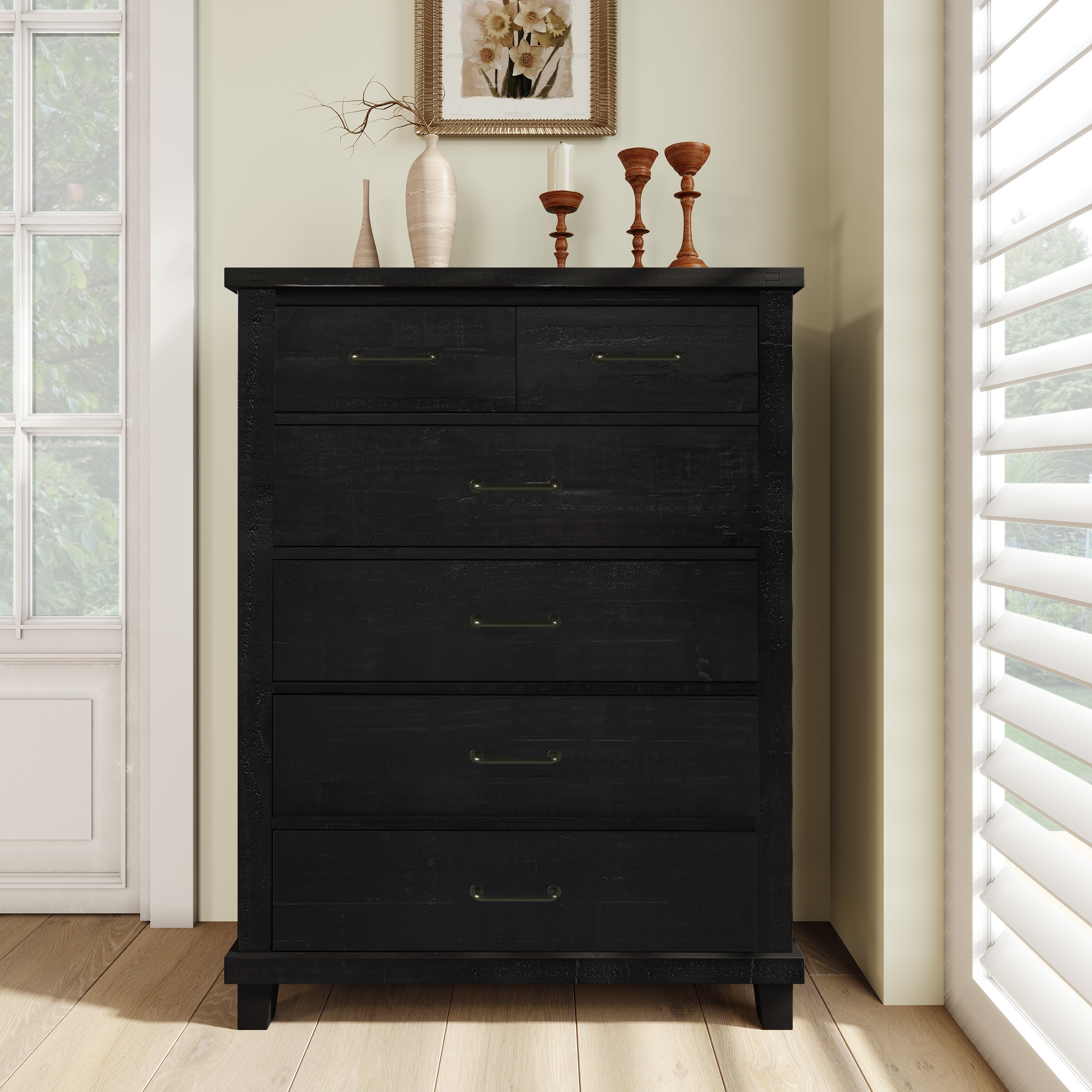 Harmony Home Collection: Rustic Pine Six-Drawer Tallboy Chest