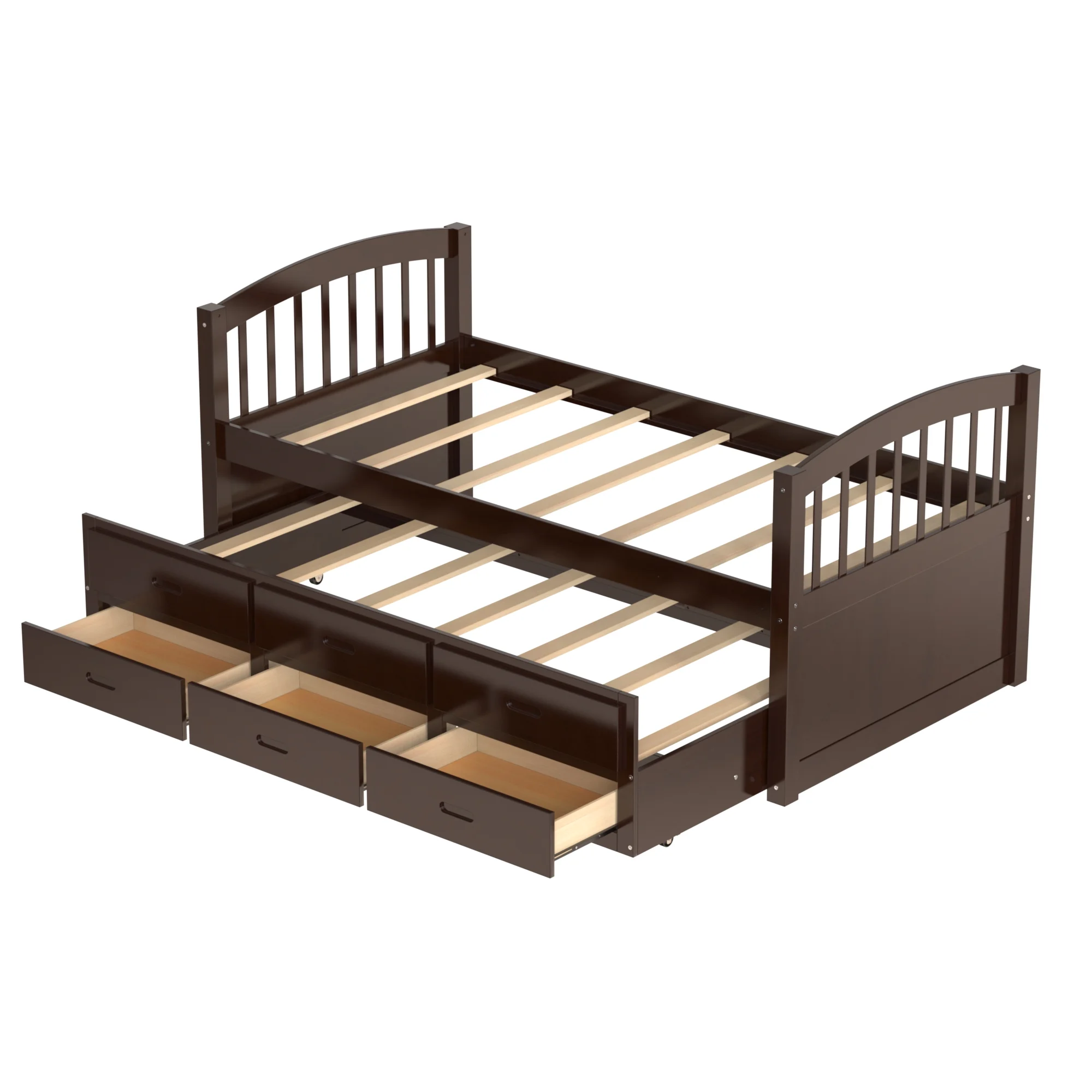 CoSoTower Twin Over Twin Wood Bunk Bed With Trundle And Drawers, Espresso