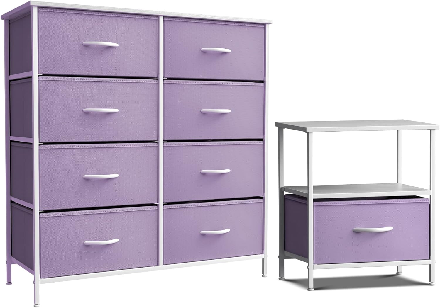 WAGEE Kids Dresser with 8 Drawers and 1 Drawer Nightstand Bundle - Matching Furniture Set - Storage Unit Organizer Chests for Clothing - Bedroom, Kids Rooms, Nursery, & Closet (Purple)
