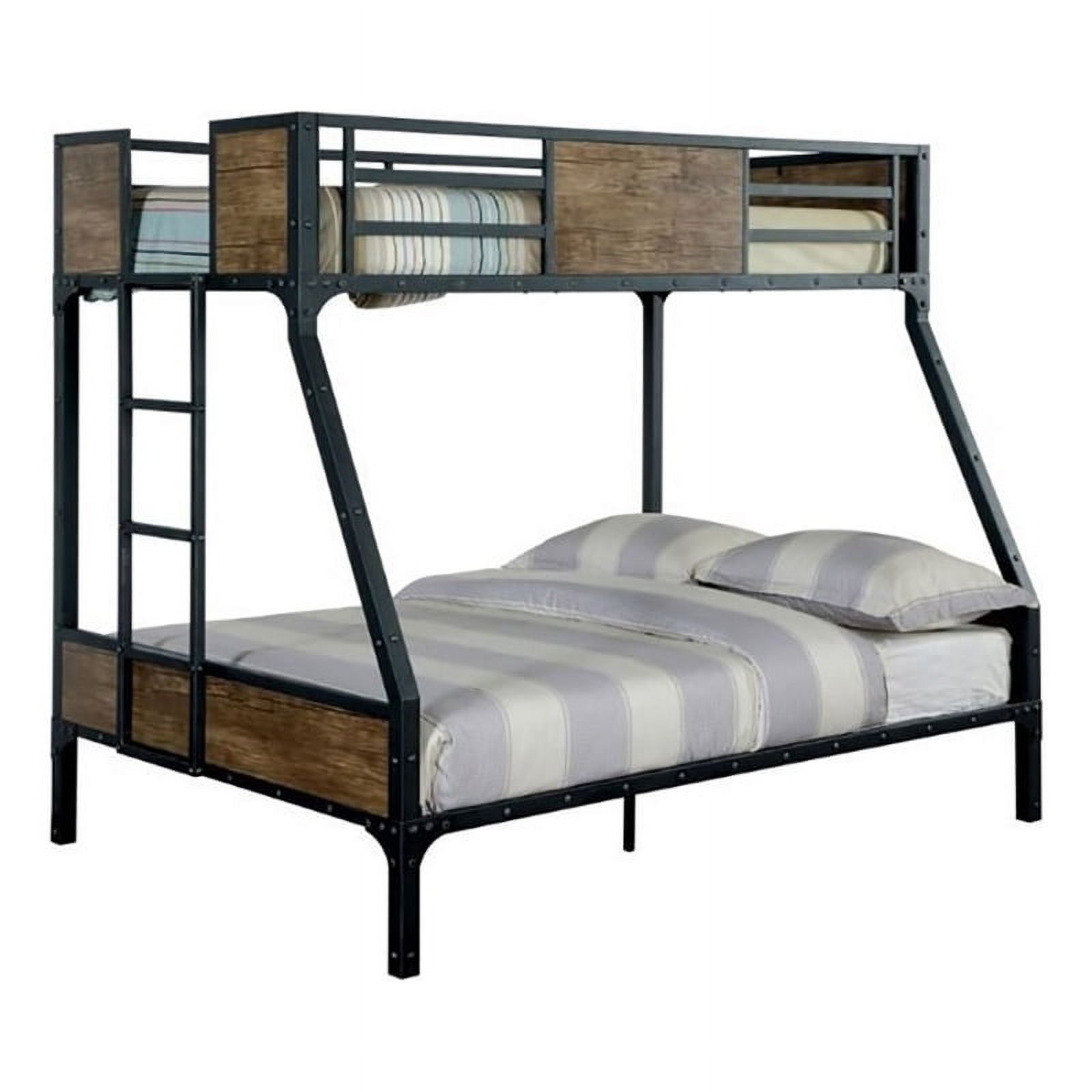 Bowery Hill Modern Steel Metal/Wood Twin over Full Bunk Bed in Black