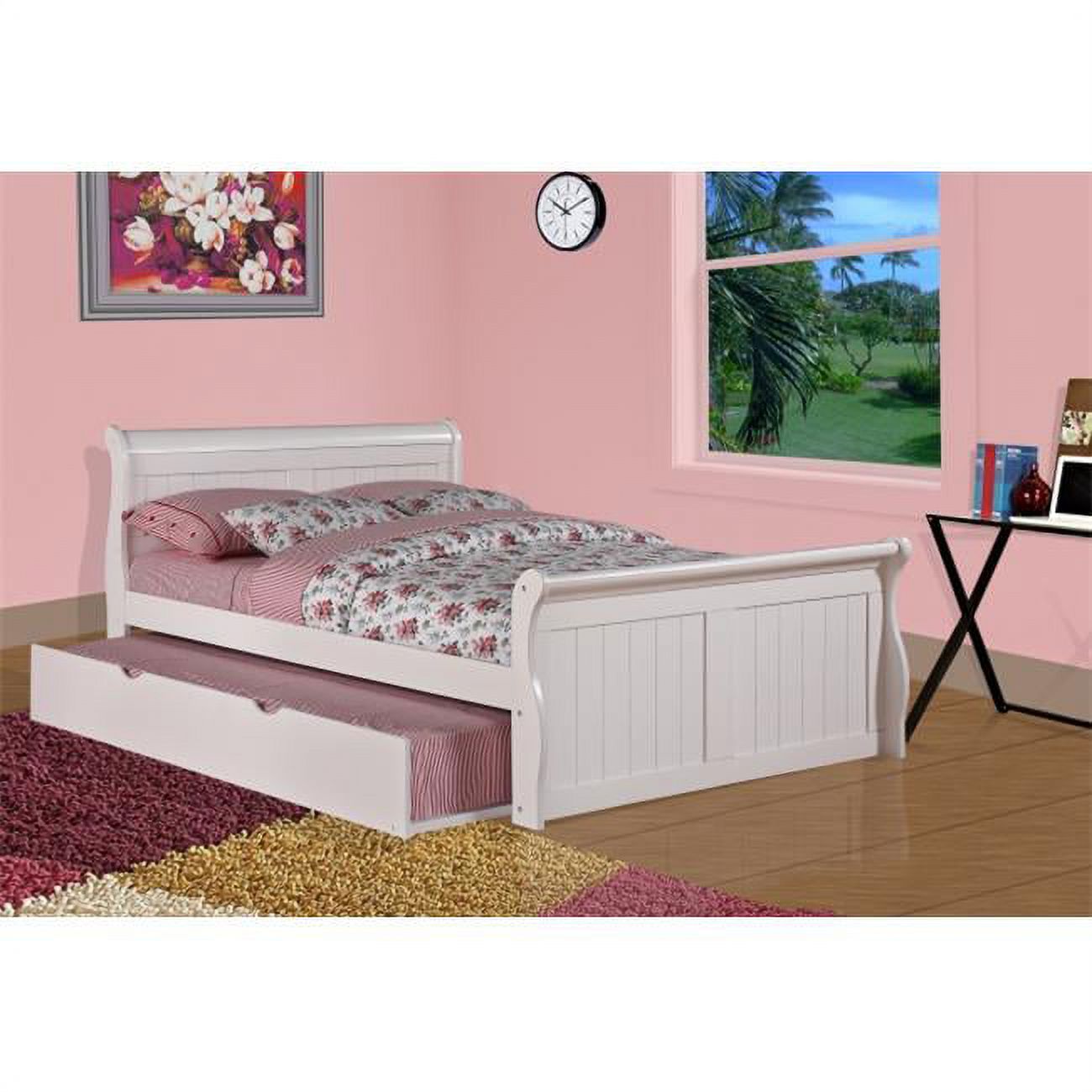 Pivot Direct  Full Sleigh Bed with Twin Trundle Bed -  White