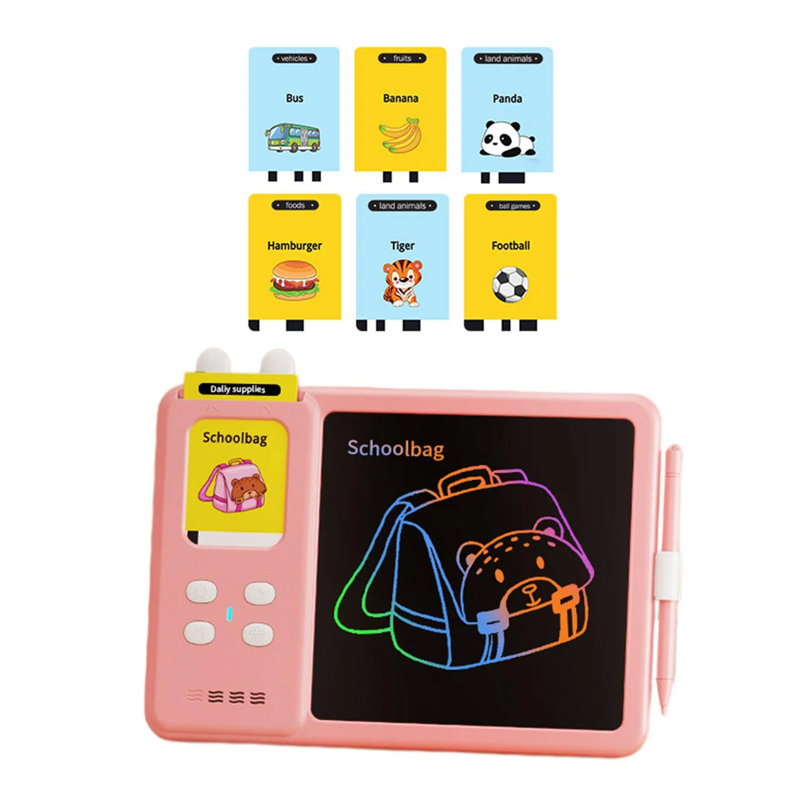112 Sight Words Drawing Board Talking Flash Cards Writing Tablet Early Educational Device Learning Toys for Children Toddlers Girls Boys Pink