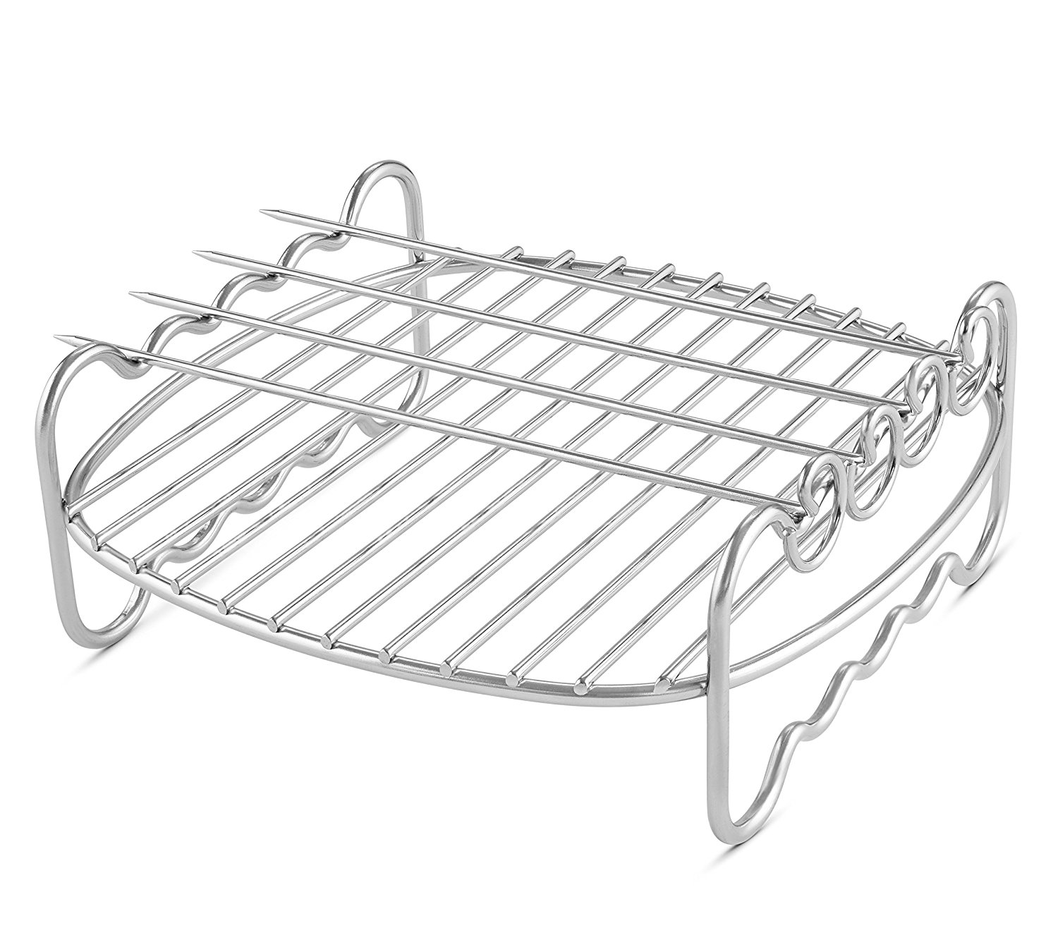 Airfryer Double Layer Rack Suitable for Philips VIVA Airfryers - Compatible with Model HD9904/00 and with 4 Skewers, Silver