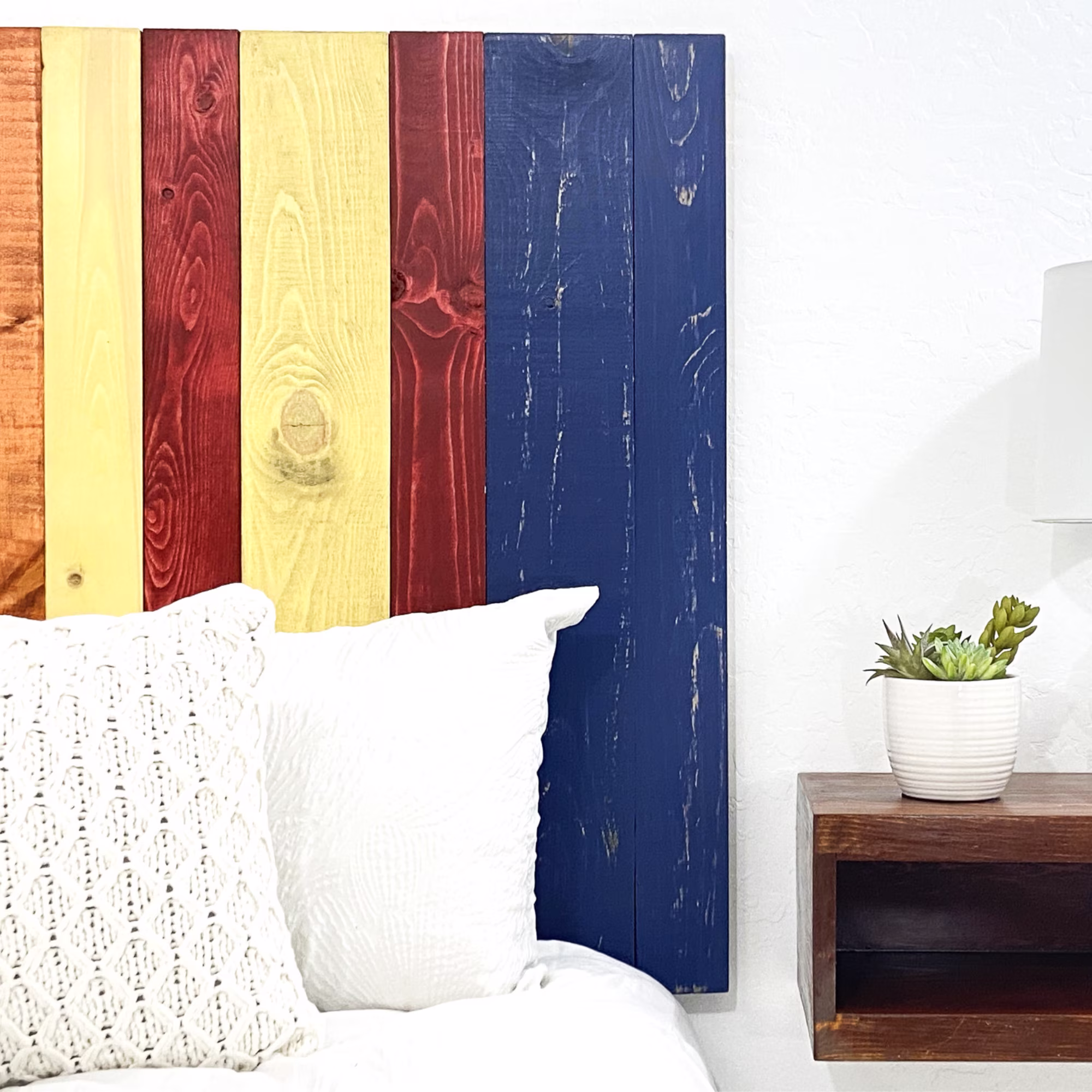 Barn Walls Copper Mix Signature Design, Multicolored Solid Wood Headboard, Floating Panels, Wall Mount, Adjustable Height, Easy Assembly, Queen Size