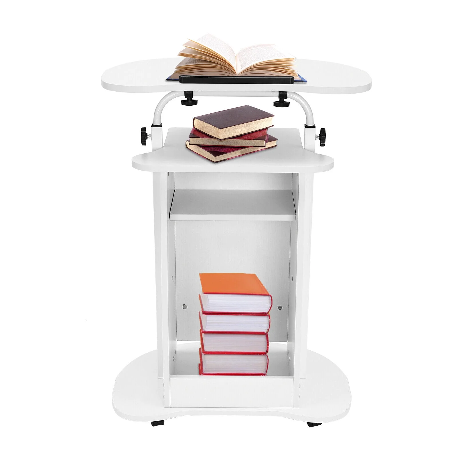 Mobile Desk Height Adjustable Computer Cart Work Station Rolling Presentation Cart Mobile Presentation Stand White