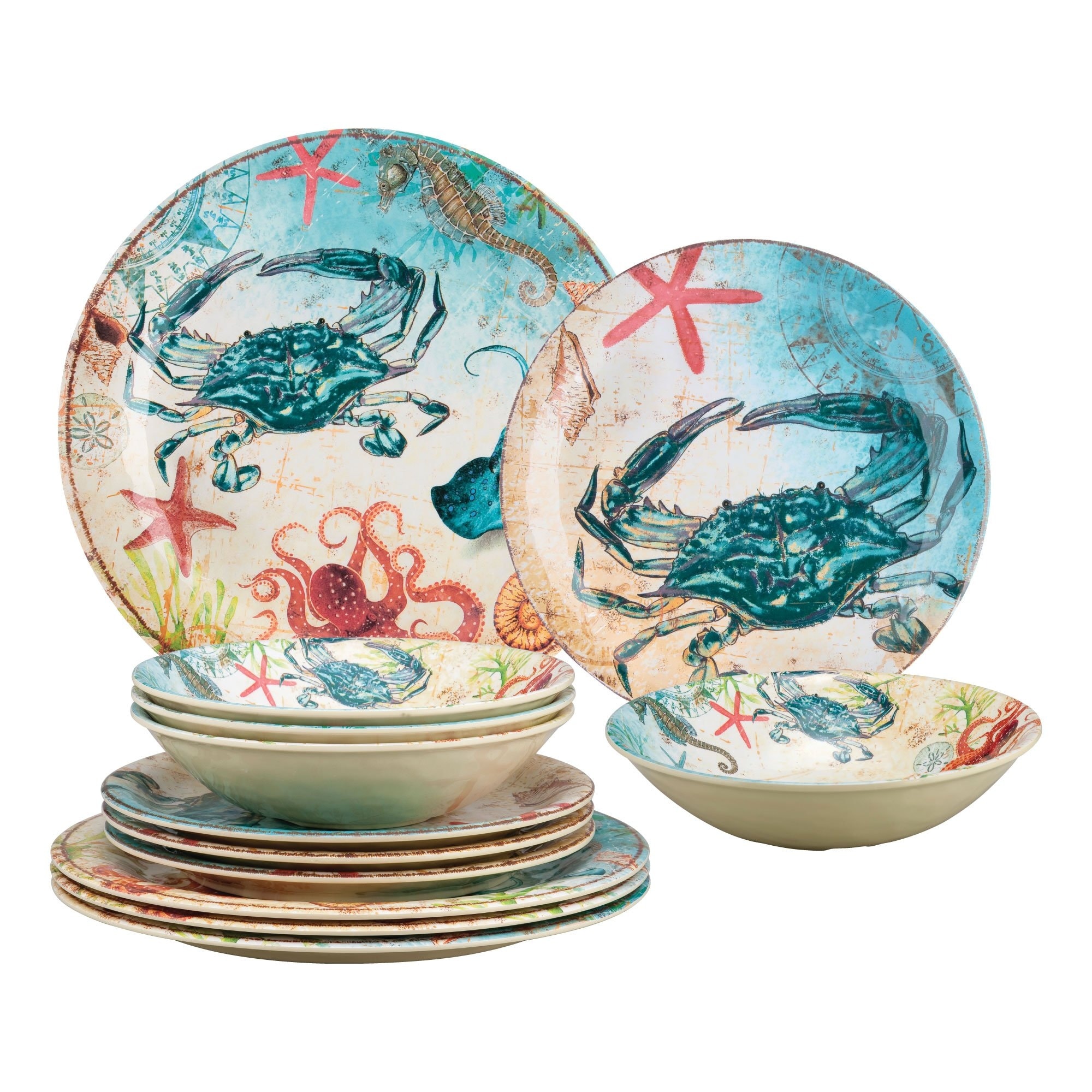 UPware 12-Piece Sealife Crab Melamine Dinnerware Set