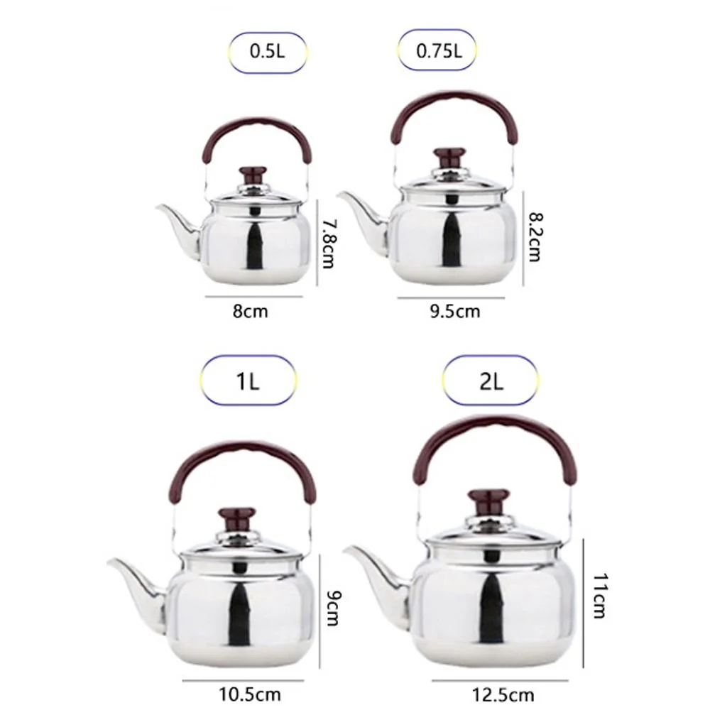 0.5L/0.75L/1L/2L Kitchenware Ergonomic Handle For Gas Stove Camping Water Pot Whistling Kettle Water Kettle Teapot for Trips Teakettle 2000ML