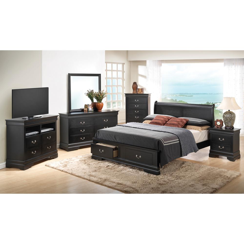 Passion Furniture Louis Philippe Black Full Storage Sleigh Bed with 2 Drawers