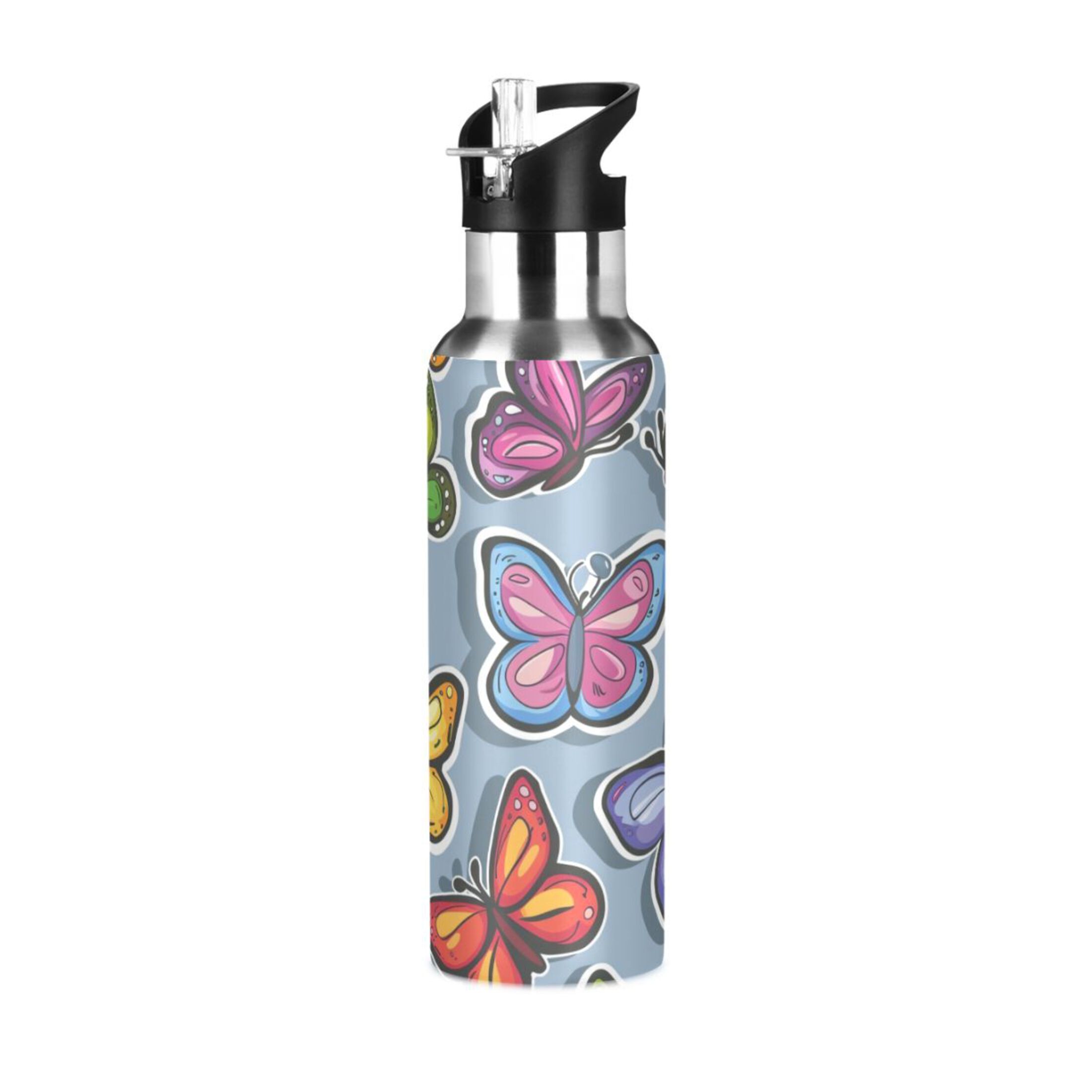 Abstract Butterfly Water Bottles Insulated Thermos Kids Stainless Steel Bottle with Straw Lid Flask Leakproof for Sports Gym 20 oz