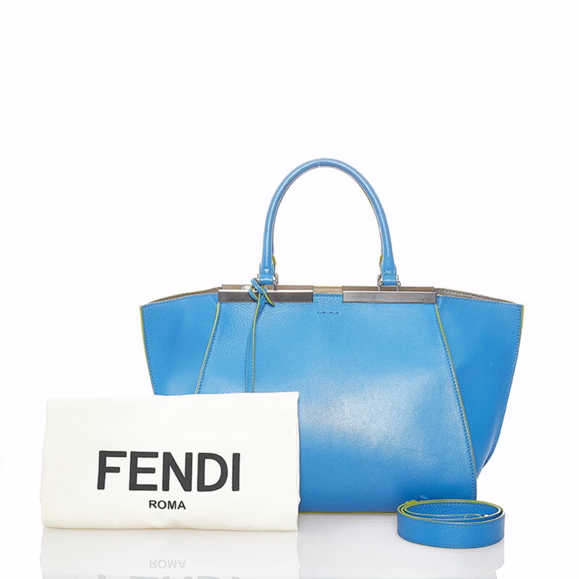 Pre-Owned Fendi Troisour handbag shoulder bag 8BH279 blue leather ladies FENDI (Fair)
