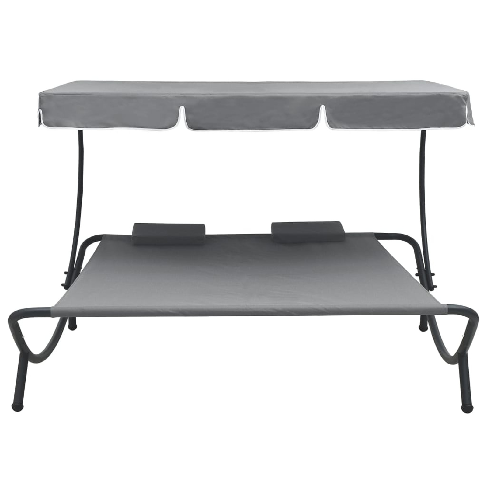Anself Outdoor Lounge Bed with Canopy and Pillows Patio Daybed Fabric Steel Frame Sun Bed Gray for Patio, Garden, Backyard, Poolside, Balcony 78.7 x 68.1 x 53.1 Inches (L x W x H)