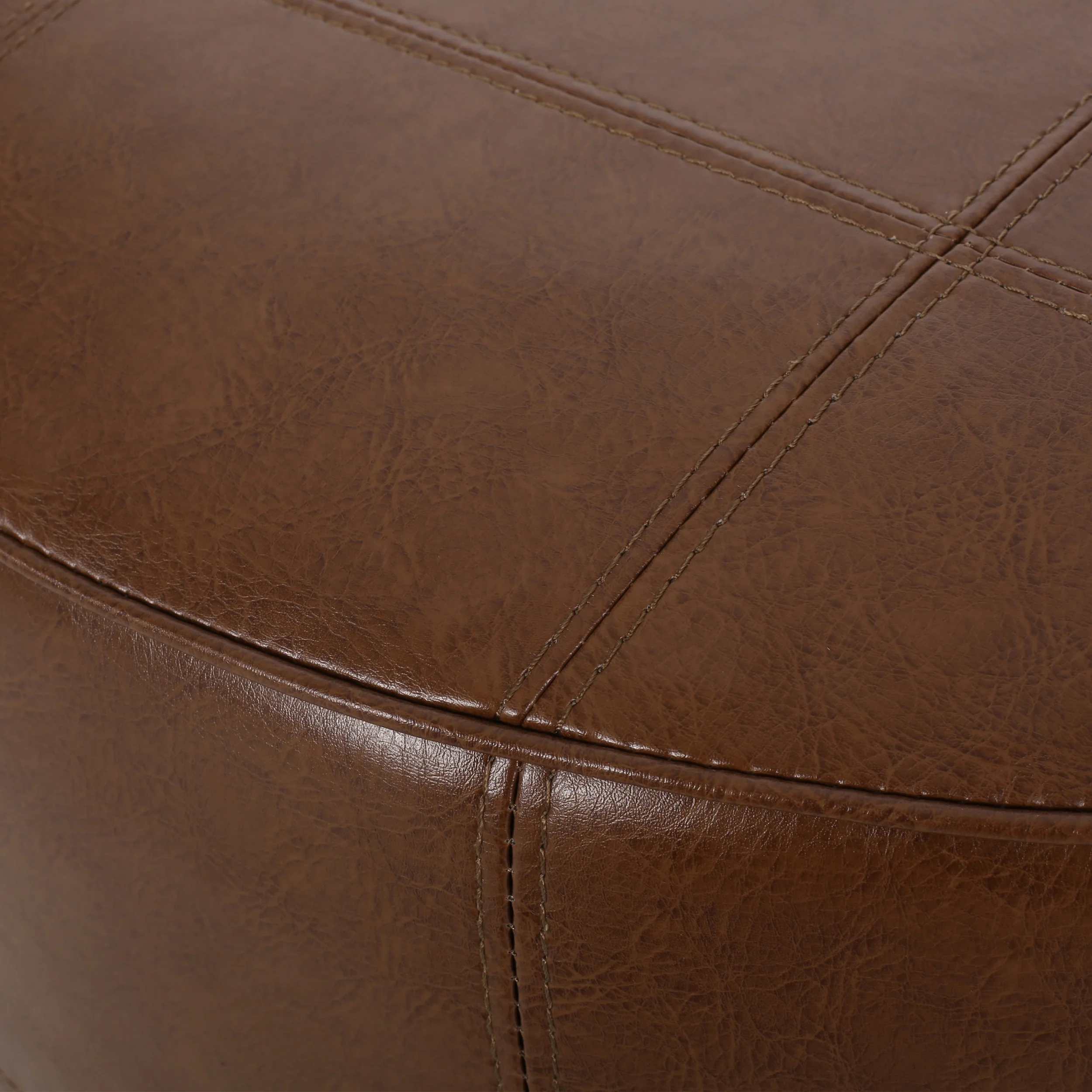 Noble House Derring Faux Leather Small Ottoman, Cognac Brown