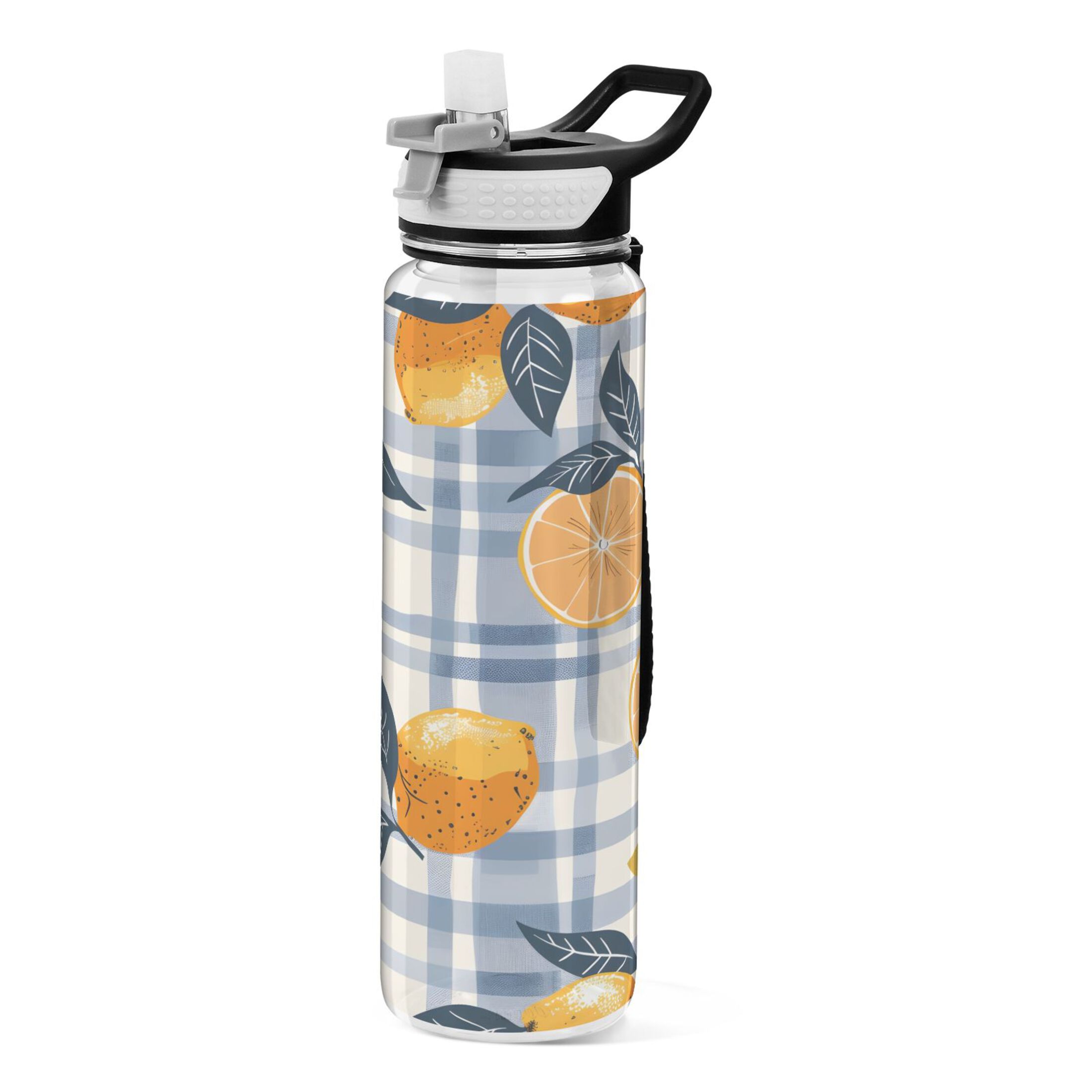 Lemons on Lattice 32oz Sports Water Bottles Leakproof Tritan Bottle with Straw BPA Free Clear Bottle for Fitness Gym Outdoor Cycling