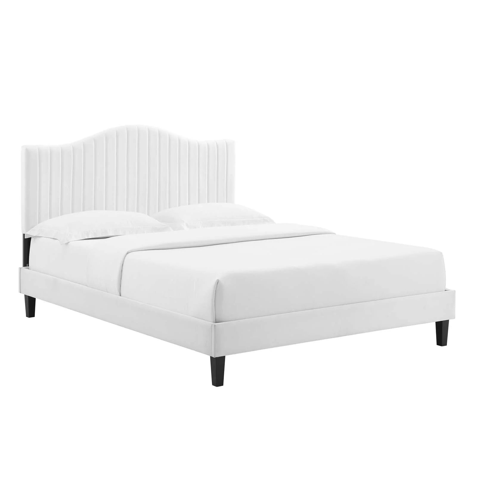 Modway Juniper Channel Tufted Performance Velvet King Platform Bed in White