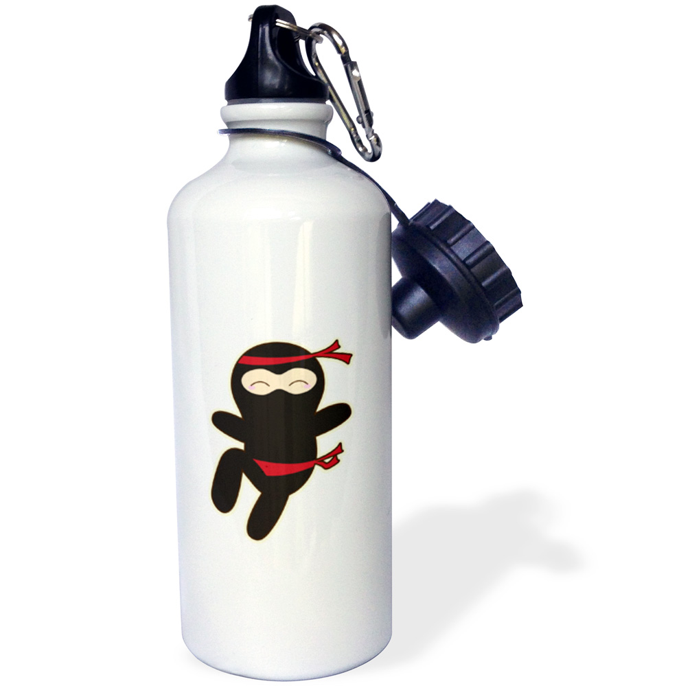 3dRose Kawaii Style Ninja Cartoon Character - Straw Water Bottle, 21-ounce