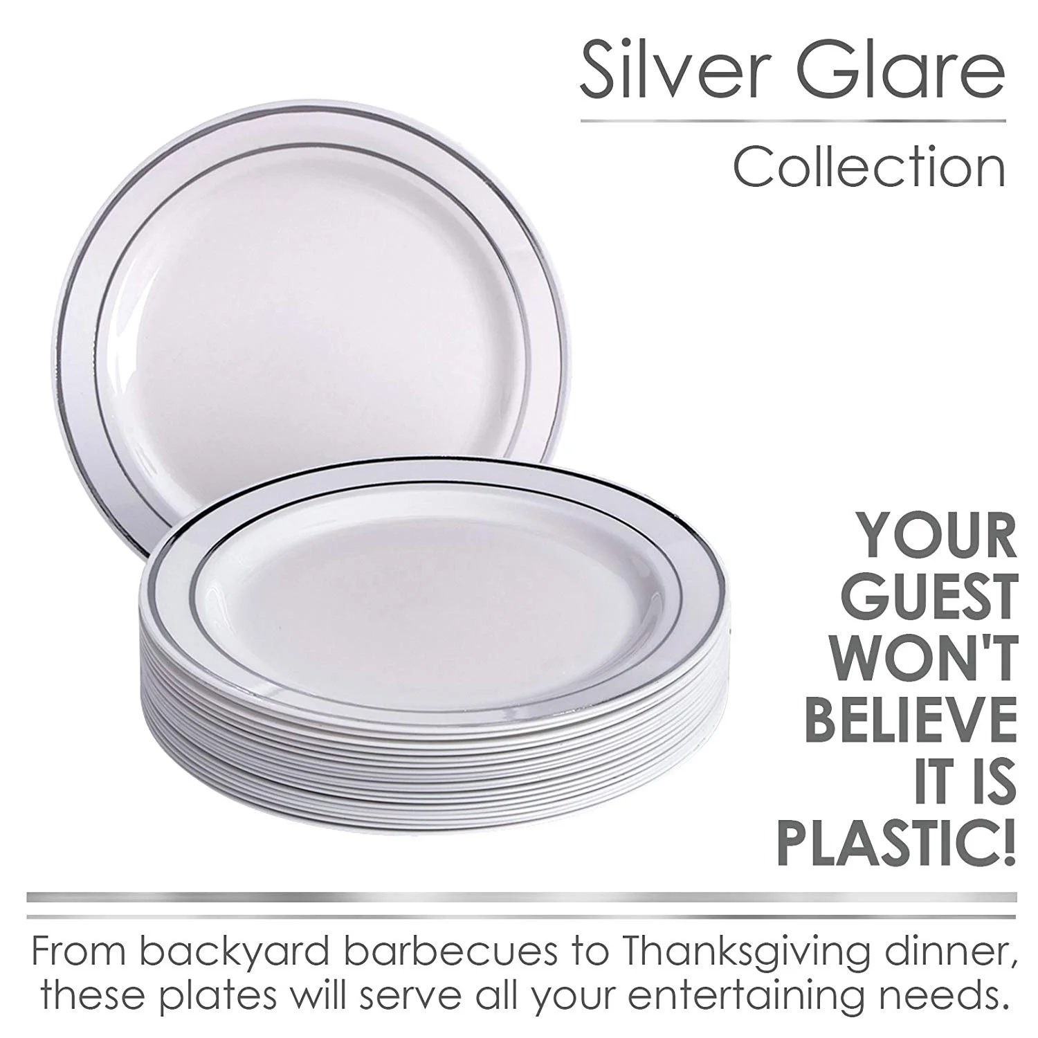 DISPOSABLE DINNERWARE SET, 20 Side Plates | Silver Glare (7.5
