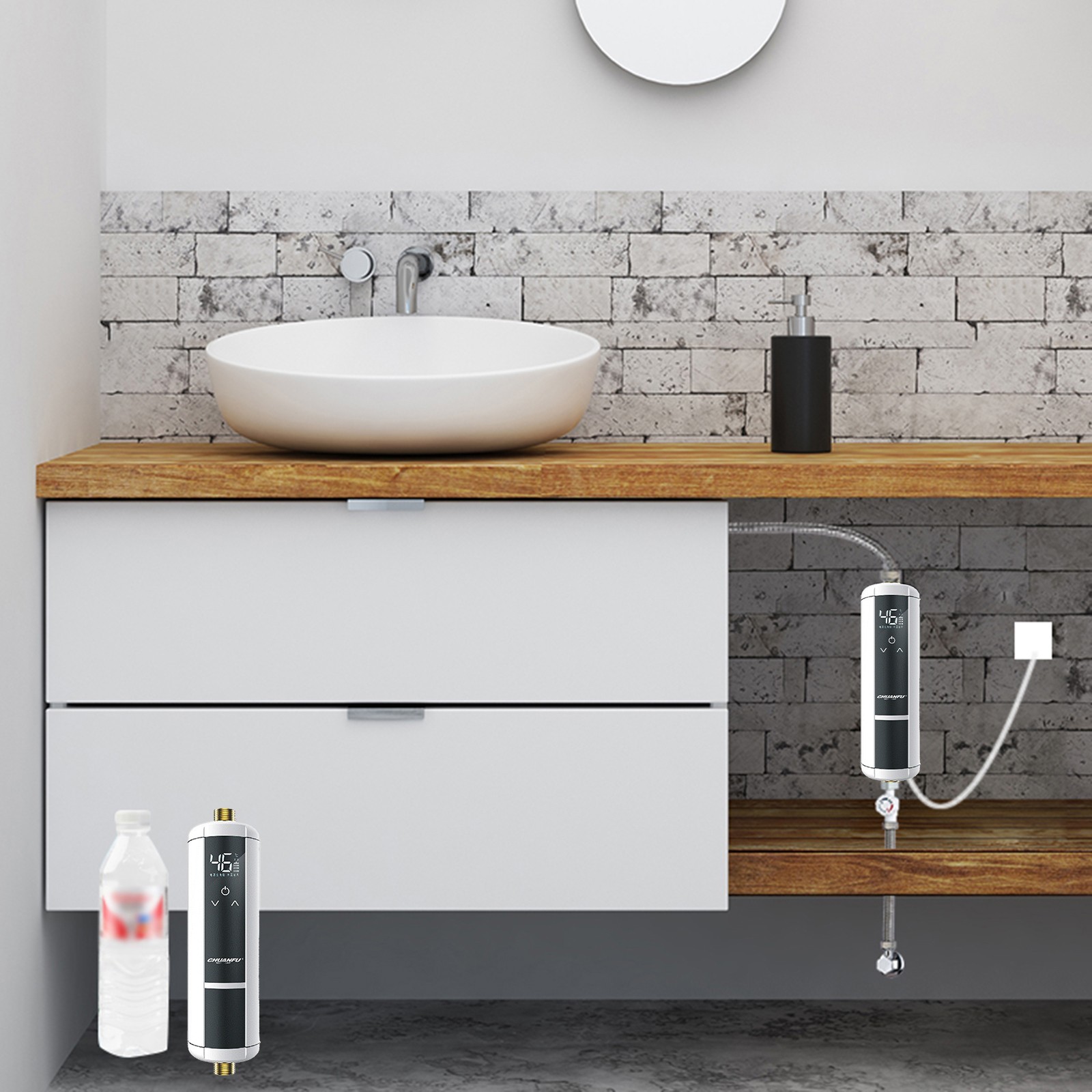 GLFILL Electronic Instantaneous Water Heater with Bathroom Shower Kit Mini Water Heater