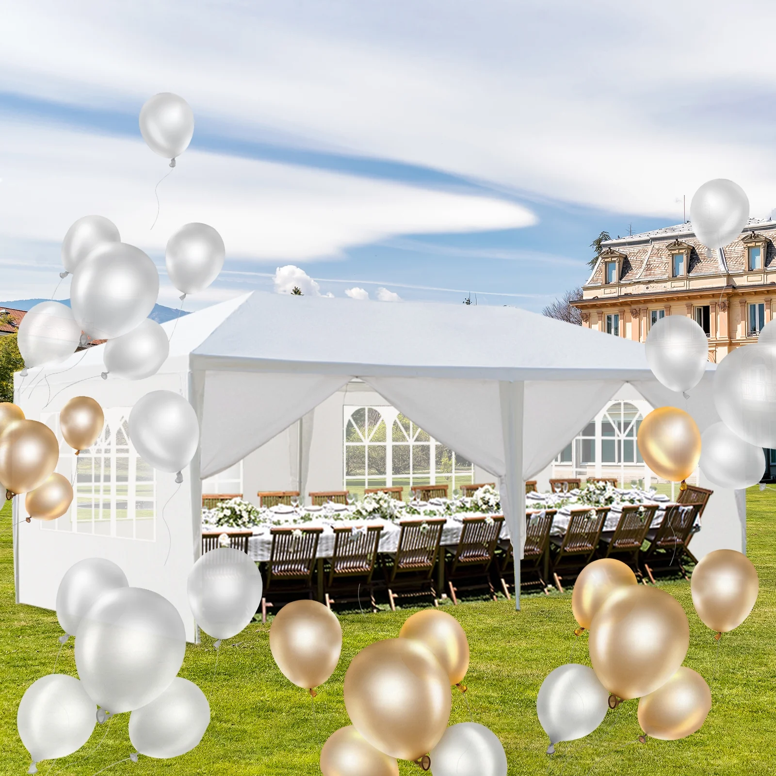 UBesGoo 10'x20' Party Tent PE Gazebo Wedding Canopy w/6 Sides Removable Wall