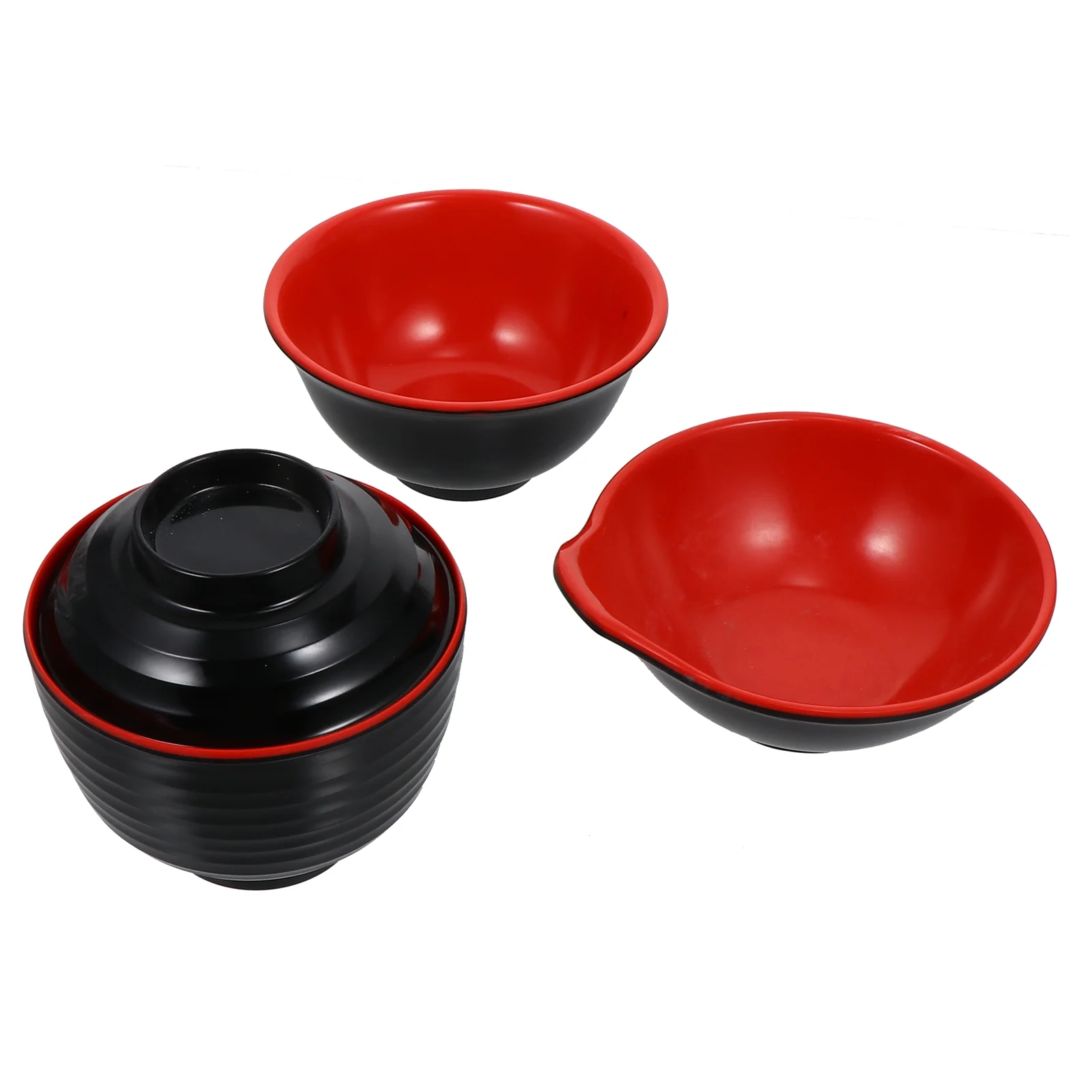 OUNONA 1 Set 3pcs Melamine Imitation Bowl with Lid Soup Bowl Tableware (Black)