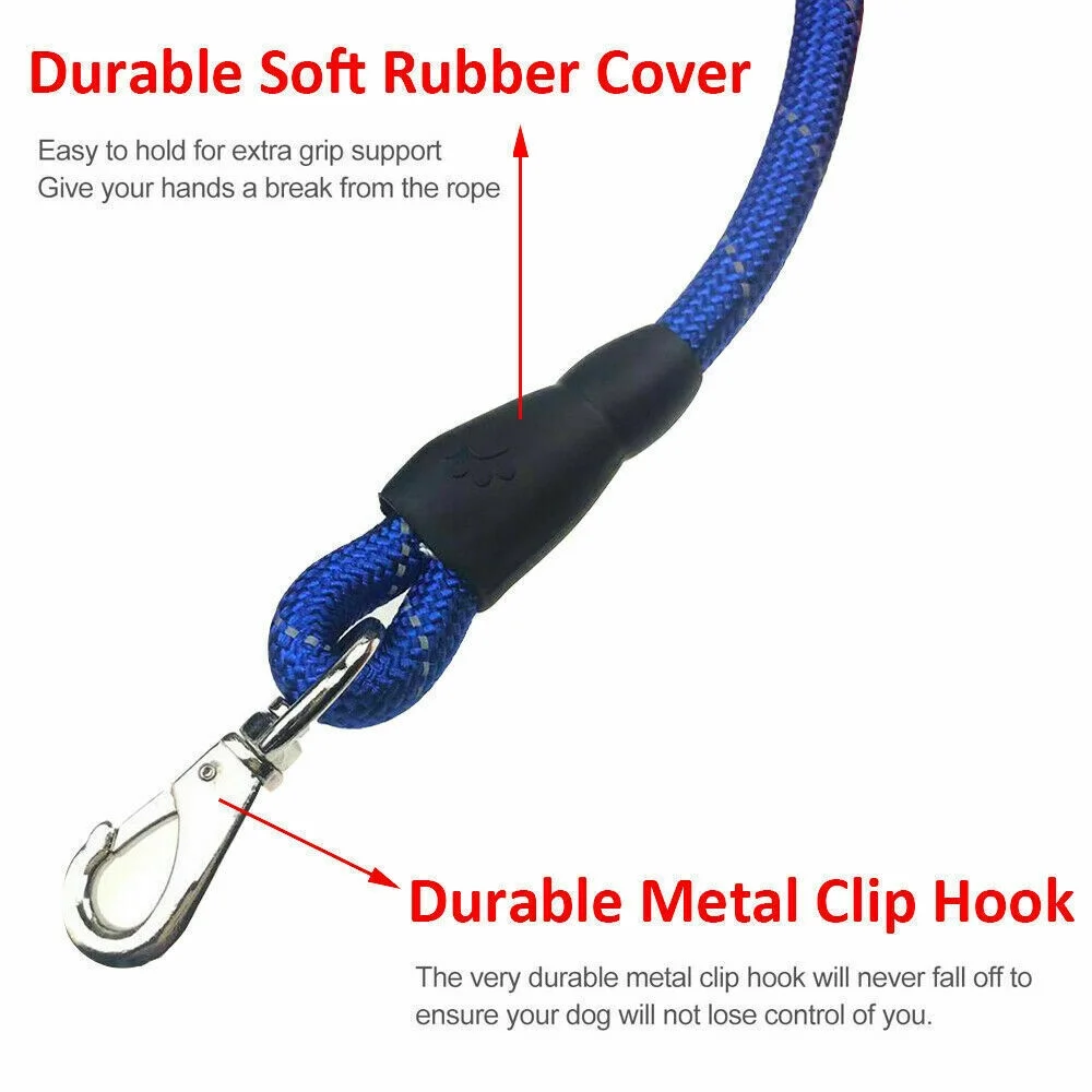 2 Pcs 5ft Heavy Duty Dog Leash Rope Reflective Nylon Lead with Comfy Handle for Large Pet Blue Color