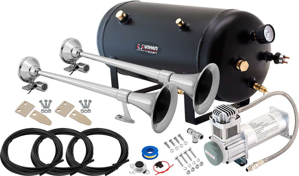 Vixen Horns Train Horn Kit for Trucks/Car/Semi. Complete Onboard System- 200psi Air Compressor, 5 Gallon Tank, 2 Trumpets. Super Loud dB. Fits Vehicles like Pickup/Jeep/RV/SUV 12v VXO8350/11642