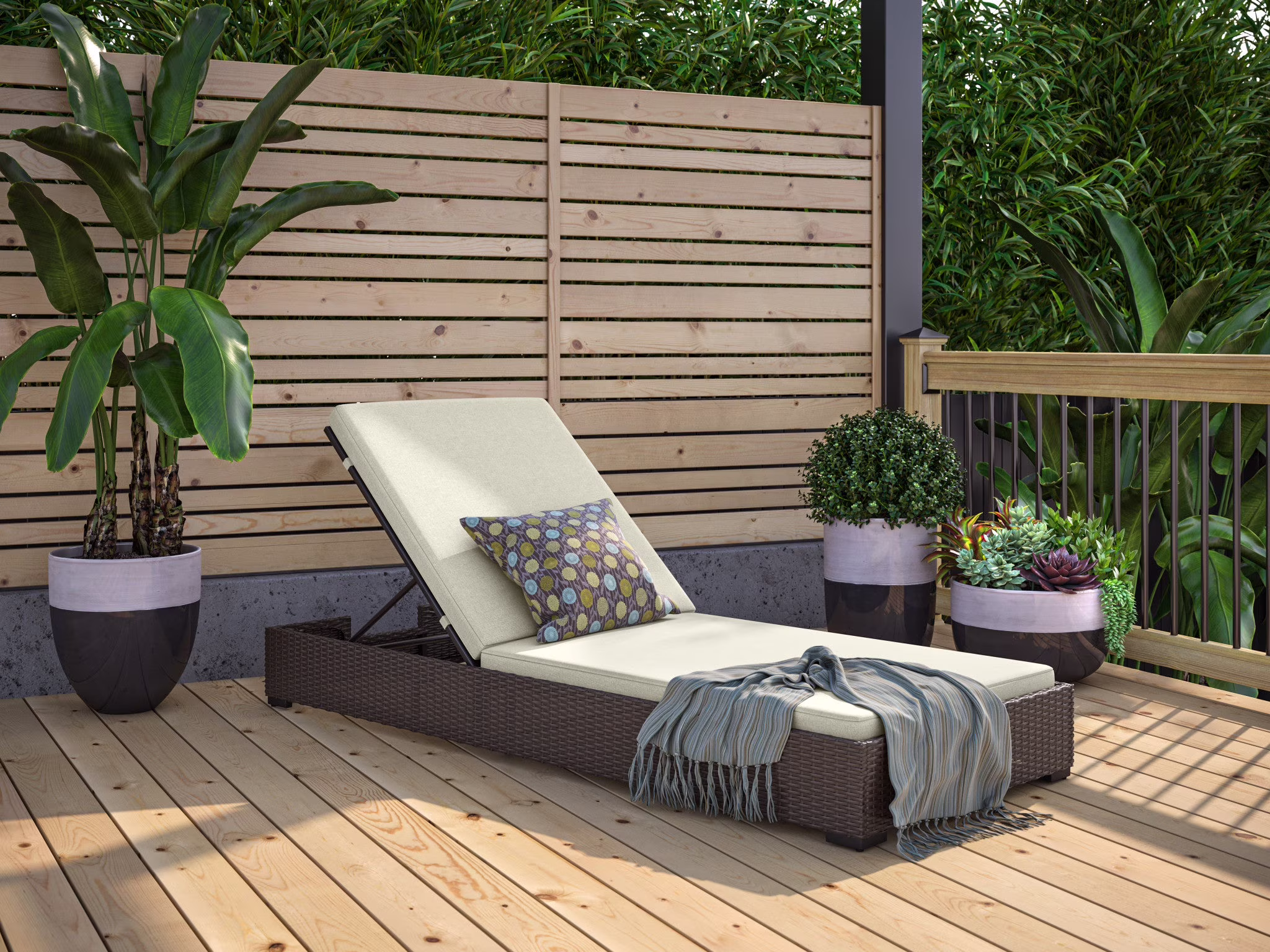 Homestyles Palm Springs Rattan Outdoor Chaise Lounge in Brown