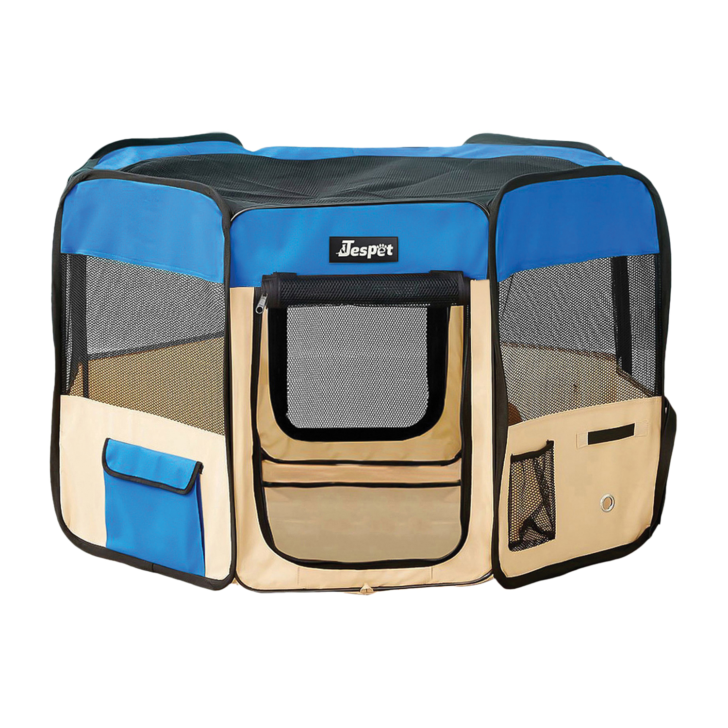 Jespet Portable Dog Exercise Pet Soft-Side Playpen (Medium; Royal Blue and Beige), PPP-45BL