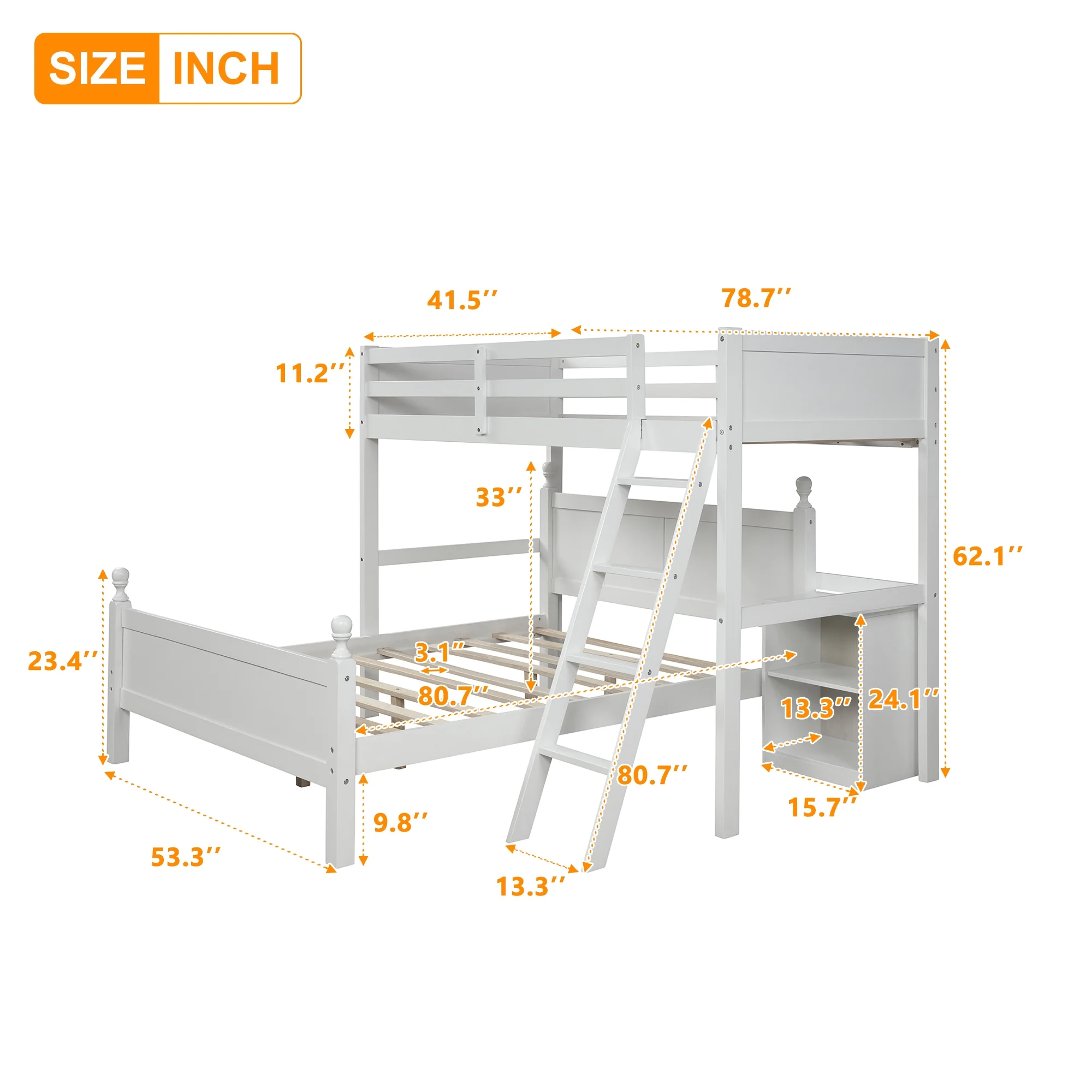 Dcenta Twin over Full Loft Bed with Cabinet, White(Expected Arrival Time:4.5)
