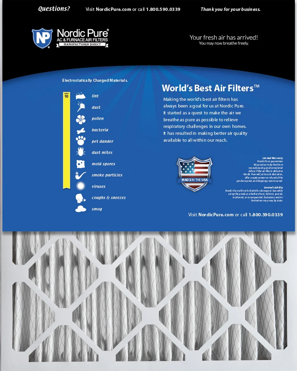 20x25x5 (4 3/8) Honeywell/Lennox Replacement MERV 10 Air Filter 1 Pack