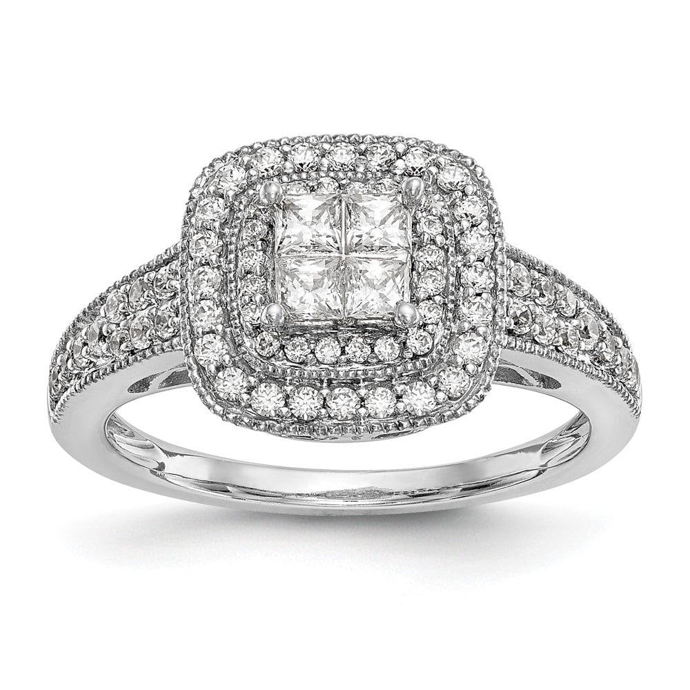 Auriga 14K White Gold Square Halo Cluster Round Diamond Ring for Women Size 7 (0.68ct, Clarity- I1)