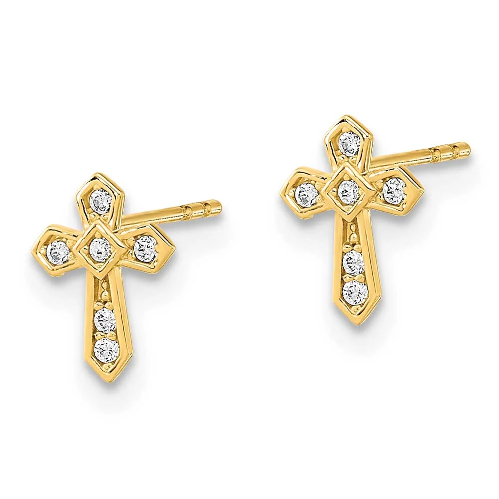 Finest Gold 14K Yellow Gold Madi K Polished Cross CZ Post Earrings