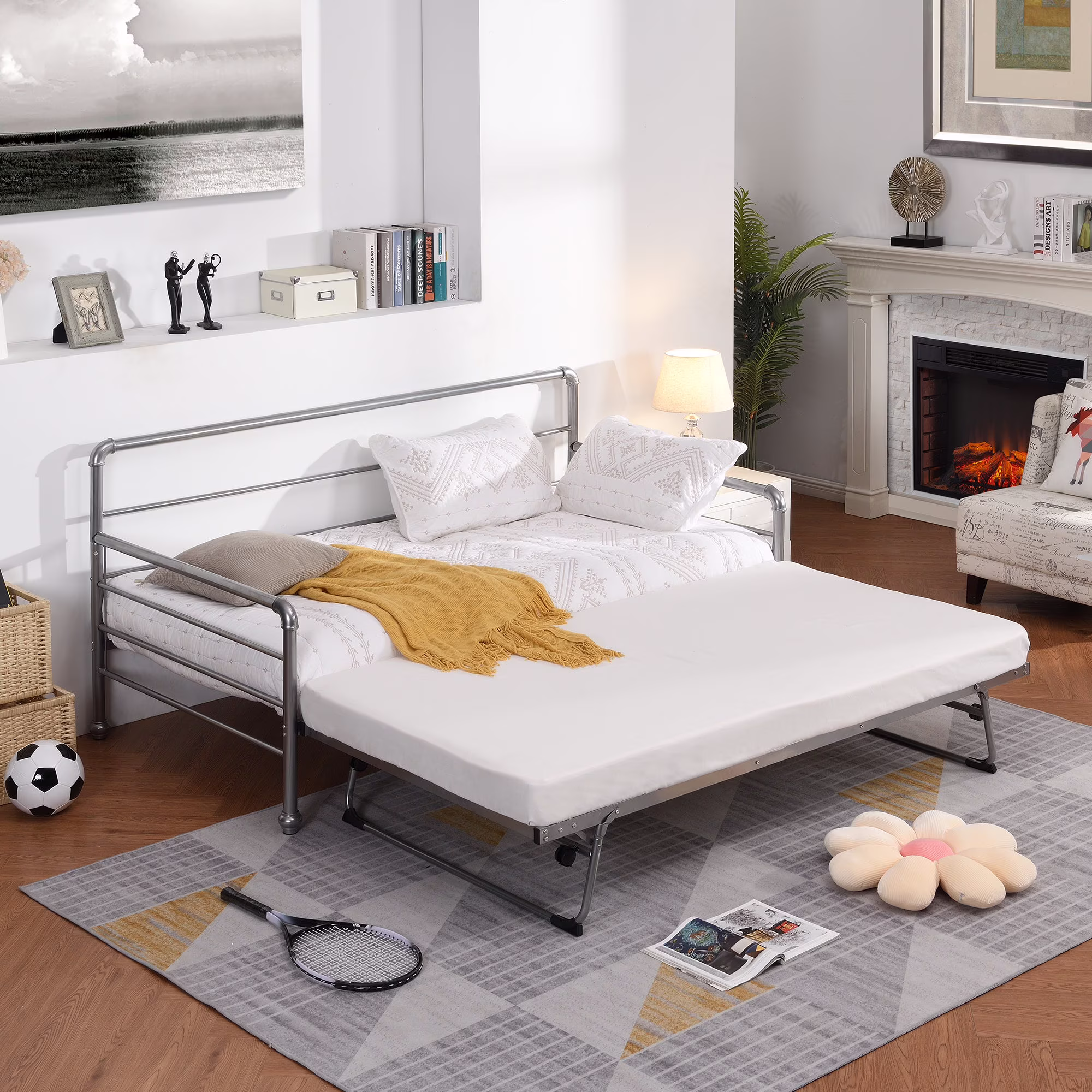 G1 Twin Size Daybed with Adjustable Trundle - Silver