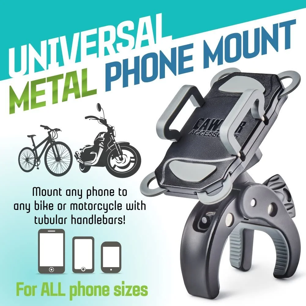 CAW.CAR Accessories Metal Bike & Motorcycle Phone Mount - The Only Unbreakable Handlebar Holder for iPhone, Samsung or Any Other Smartphone. +100 to Safeness & Comfort