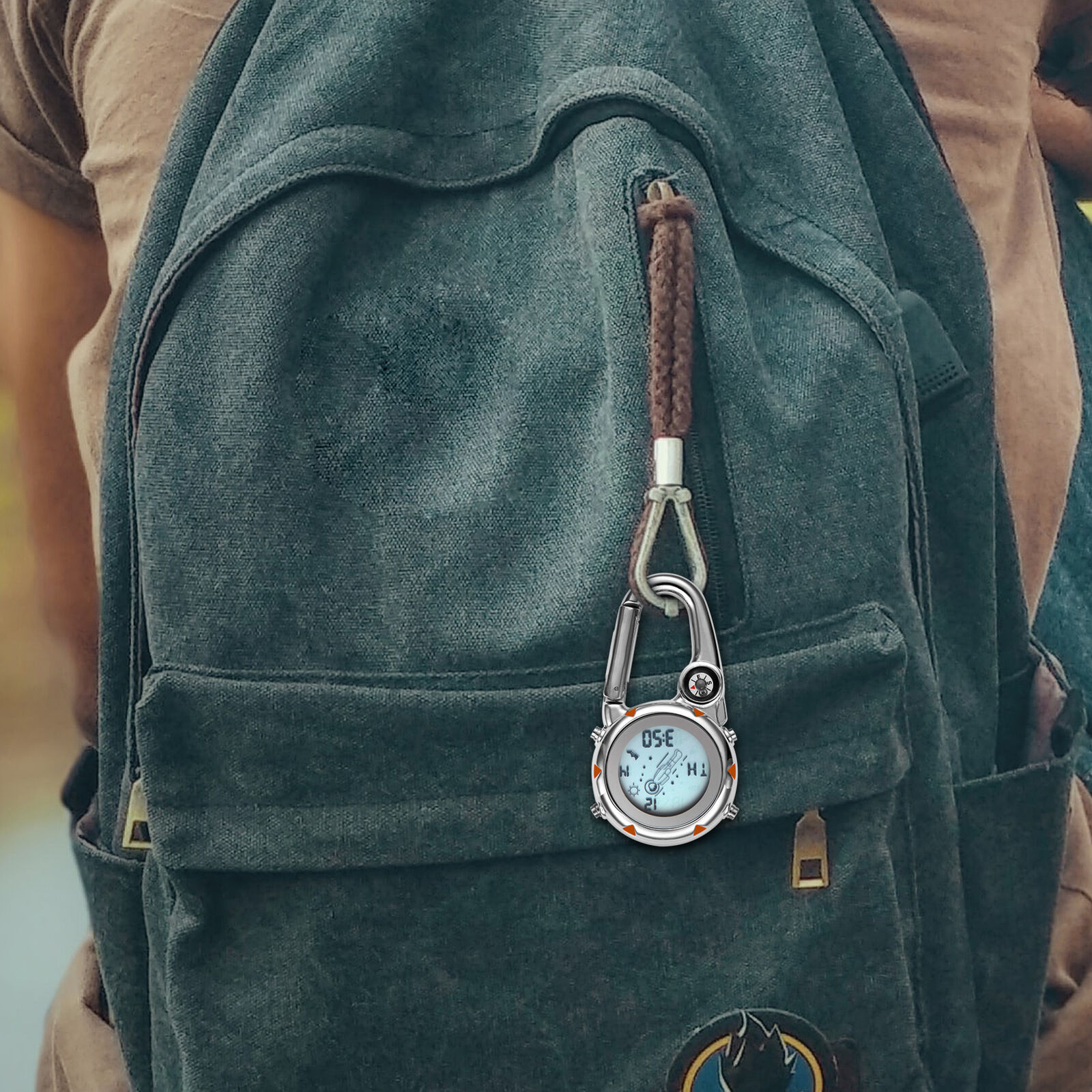 Multifunction Clip-On Carabiner Backpack Digital Watch W/ Light Compass Calendar