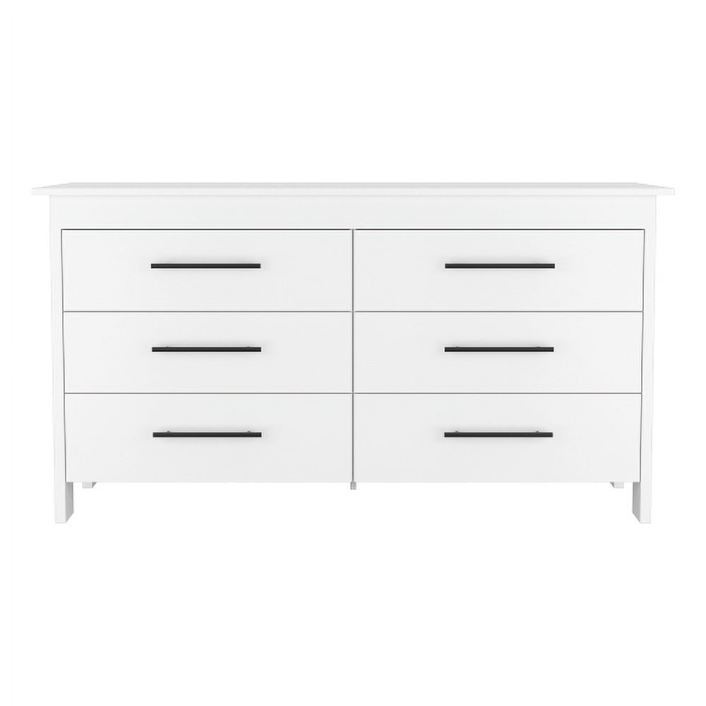 Superior Top 6 Drawer Double Dresser - White, Elegant Storage with Four Legs
