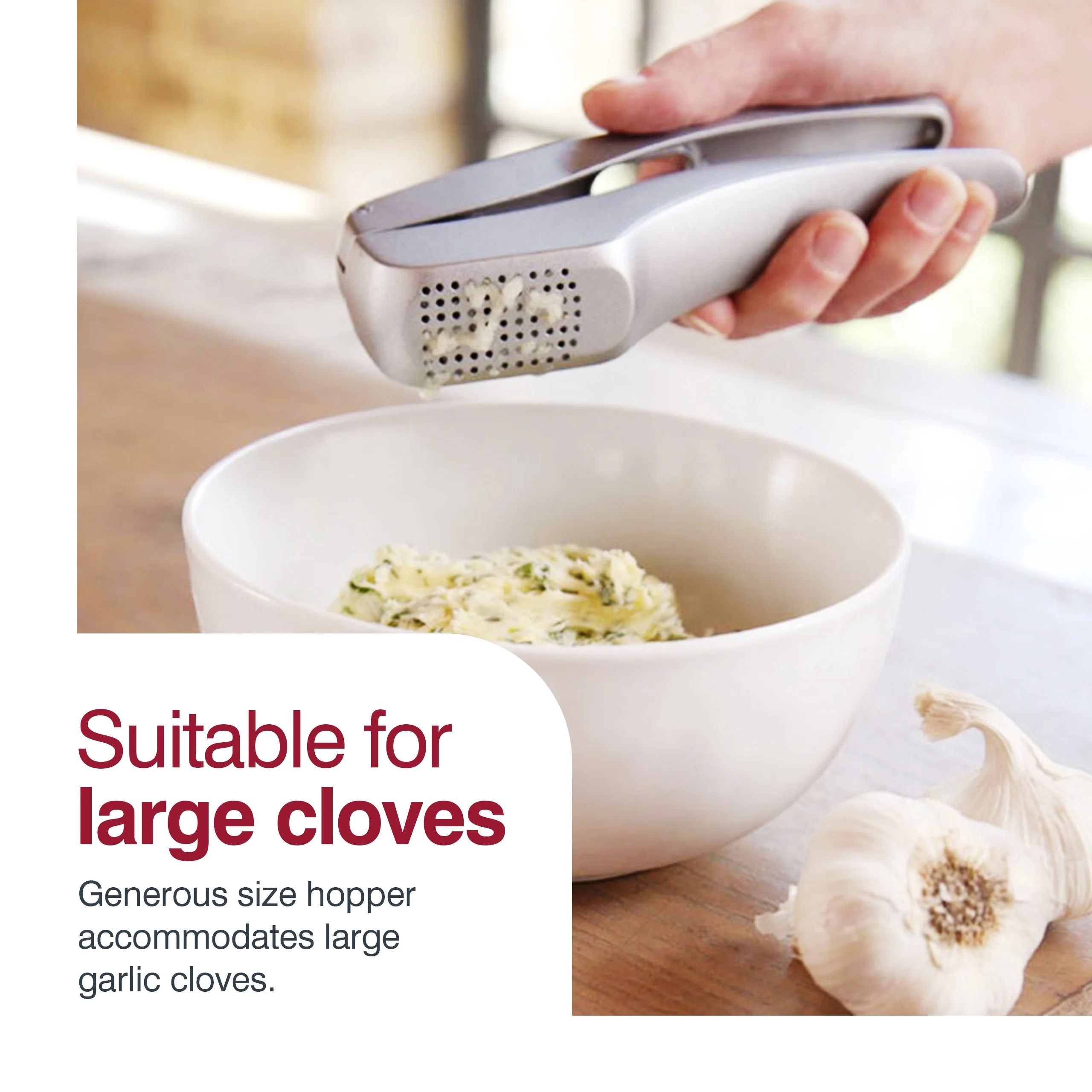 Zyliss Susi 3 Garlic Press Built in Cleaner - Crush, Mince and Peeler, Silver Aluminum Dishwasher Safe
