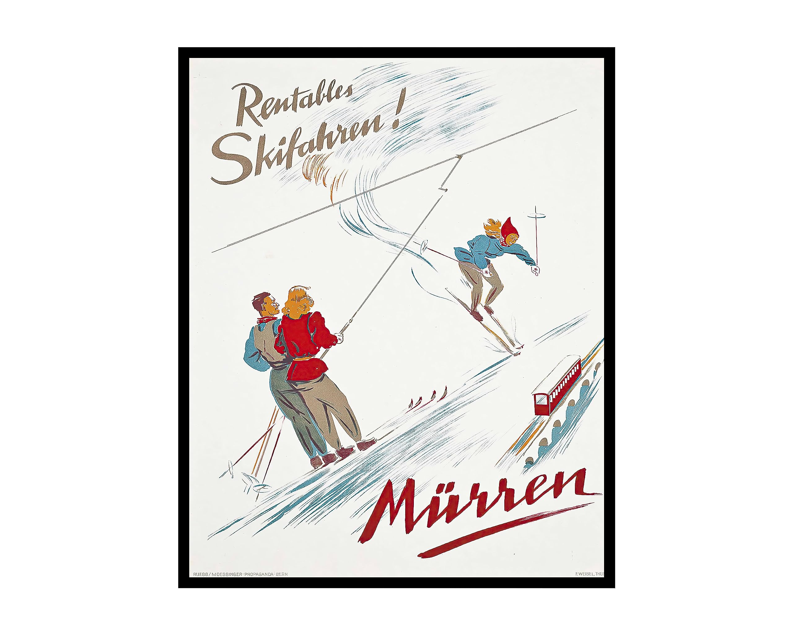 Poster Master Vintage Travel Poster - Retro MÃ¼rren Switzerland Print - Ski Art - Gift for Men, Women, Athlete, Travel Lover - Chic Decor for Home, Office, Living Room - 11x14 UNFRAMED Wall Art