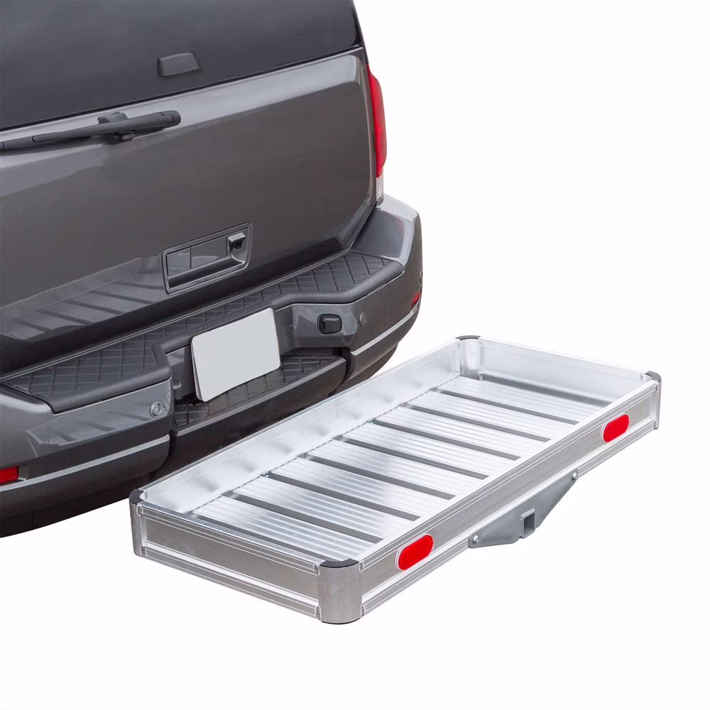 Elevate Outdoor Hitch Cargo Carrier Tray Aluminum 550 lb. Capacity - Tray 49-1/8in L x 22-5/8in W x 4-3/4in H - Unique Slatted Surface Compatible with Class III or IV 2in Receivers