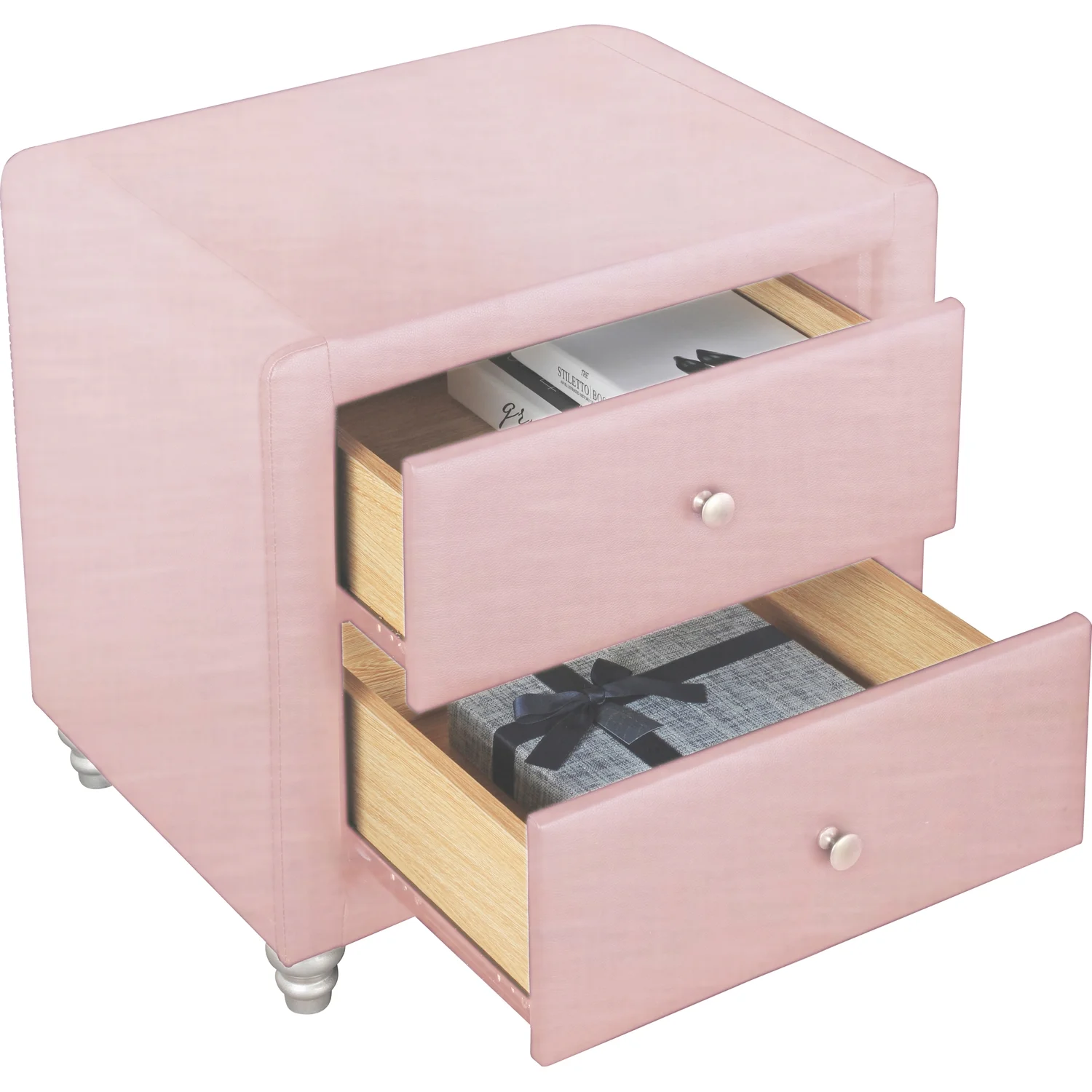 Camden Isle Faux Leather Upholstered 2 Drawer Nightstand in Pink