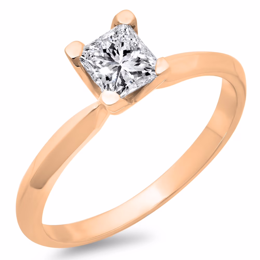 0.50 Carat (ctw) 14K Rose Gold Princess Cut Diamond Ladies Bridal Solitaire Engagement Ring 1/2 CT